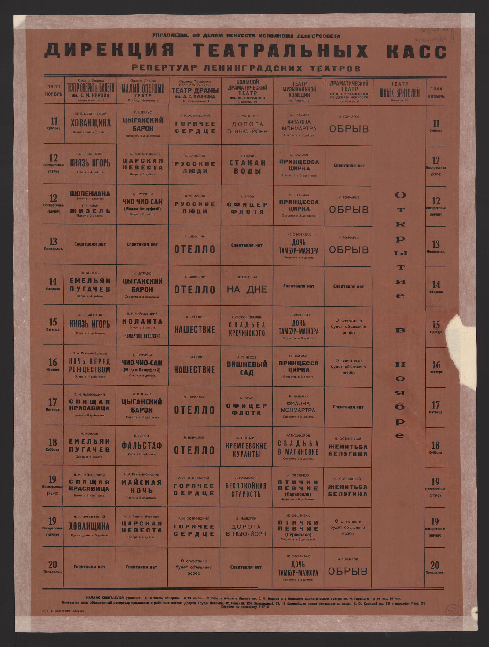 Изображение книги Репертуар Ленинградских театров, 1944, ноябрь, 11 - 20