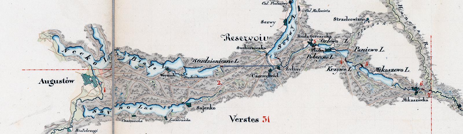 Фоновое изображение Карта судоходной линии, спроектированная для объединения Нарева и  Немана