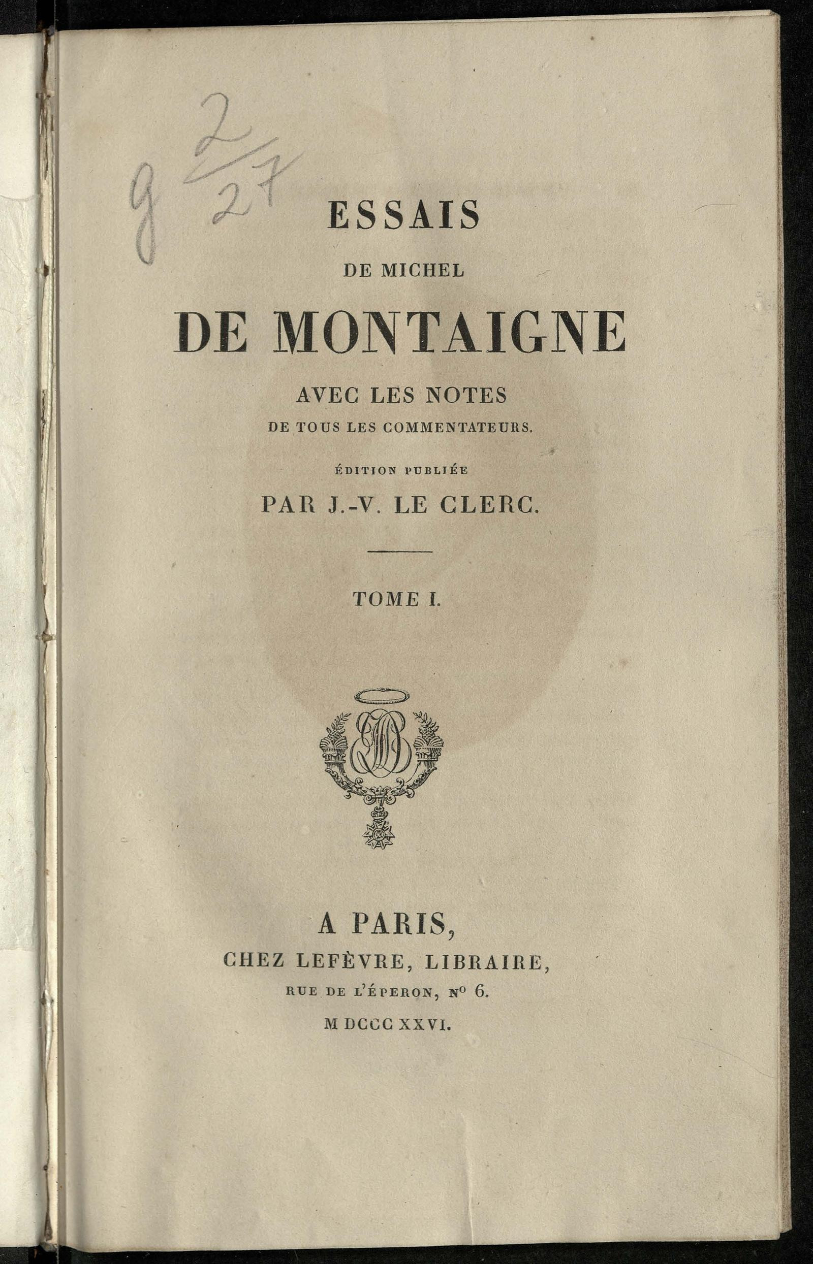 Изображение книги Эссе Мишеля де Монтеня. T. 1