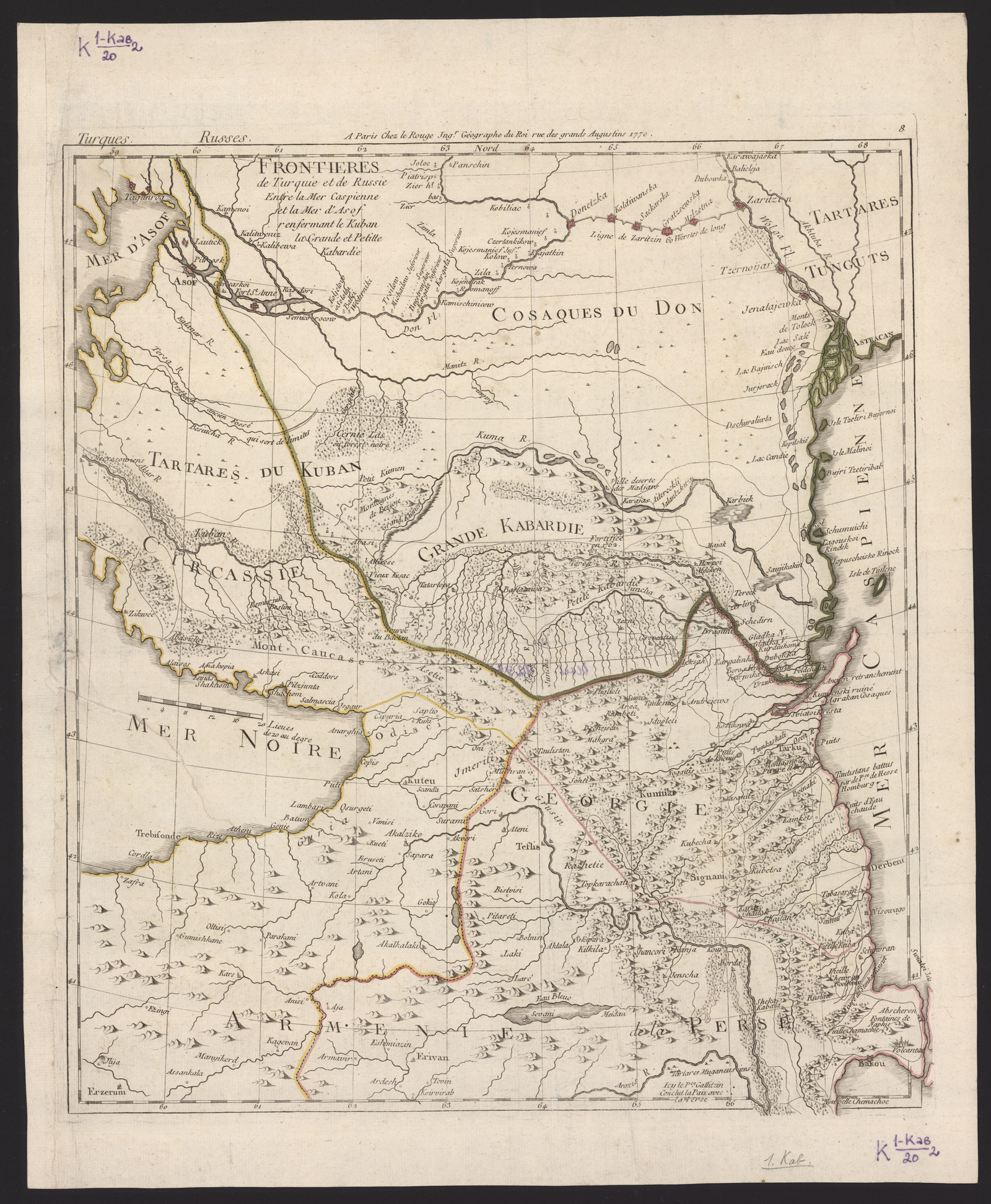 Изображение книги Frontières de Turquie et de Russie entre la Mer Caspienne et la Mer d'Azof renfermant le Kuban, la Grande et Petite Kabardie