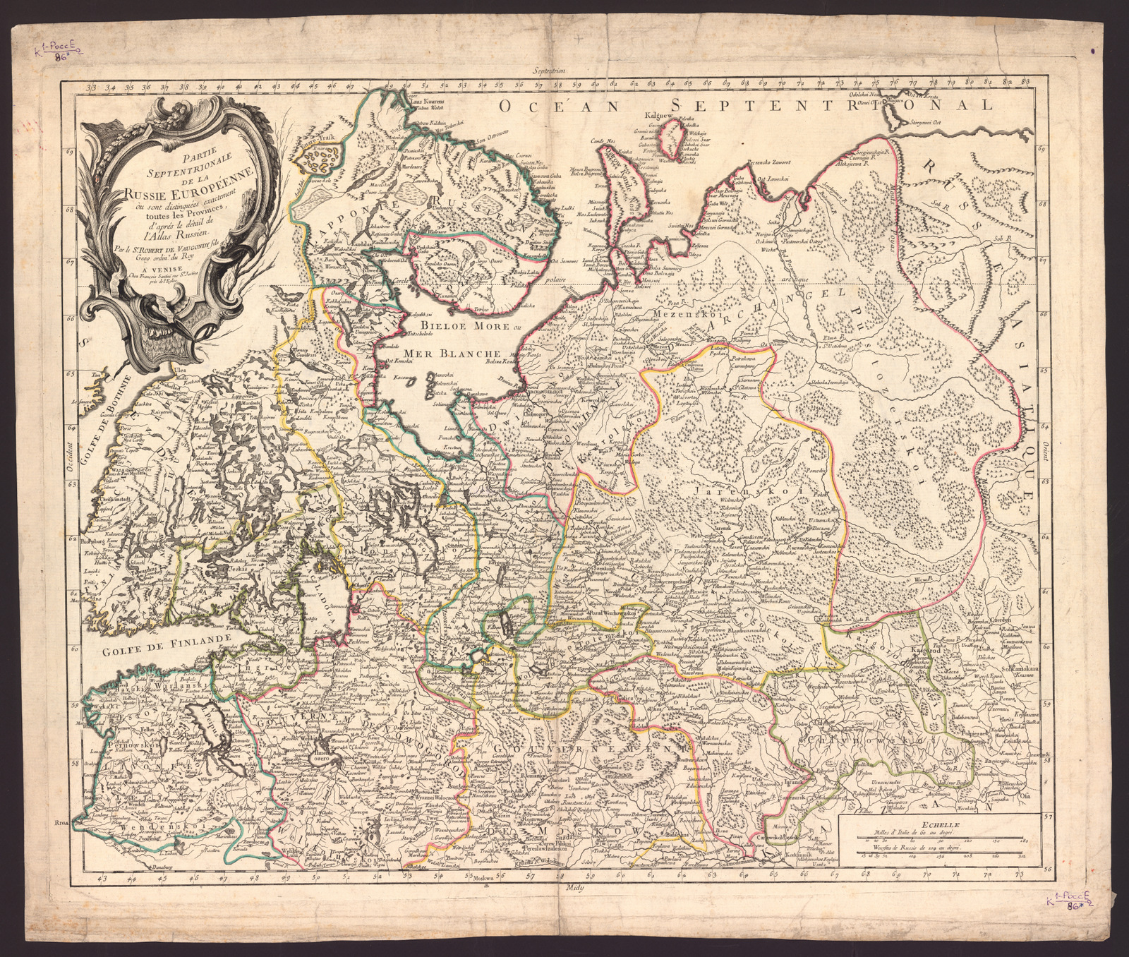 Изображение Partie septentrionale de la Russie Européenne où sont distinguées exactement toutes les provinces, d'après le détail de l'Atlas Russien