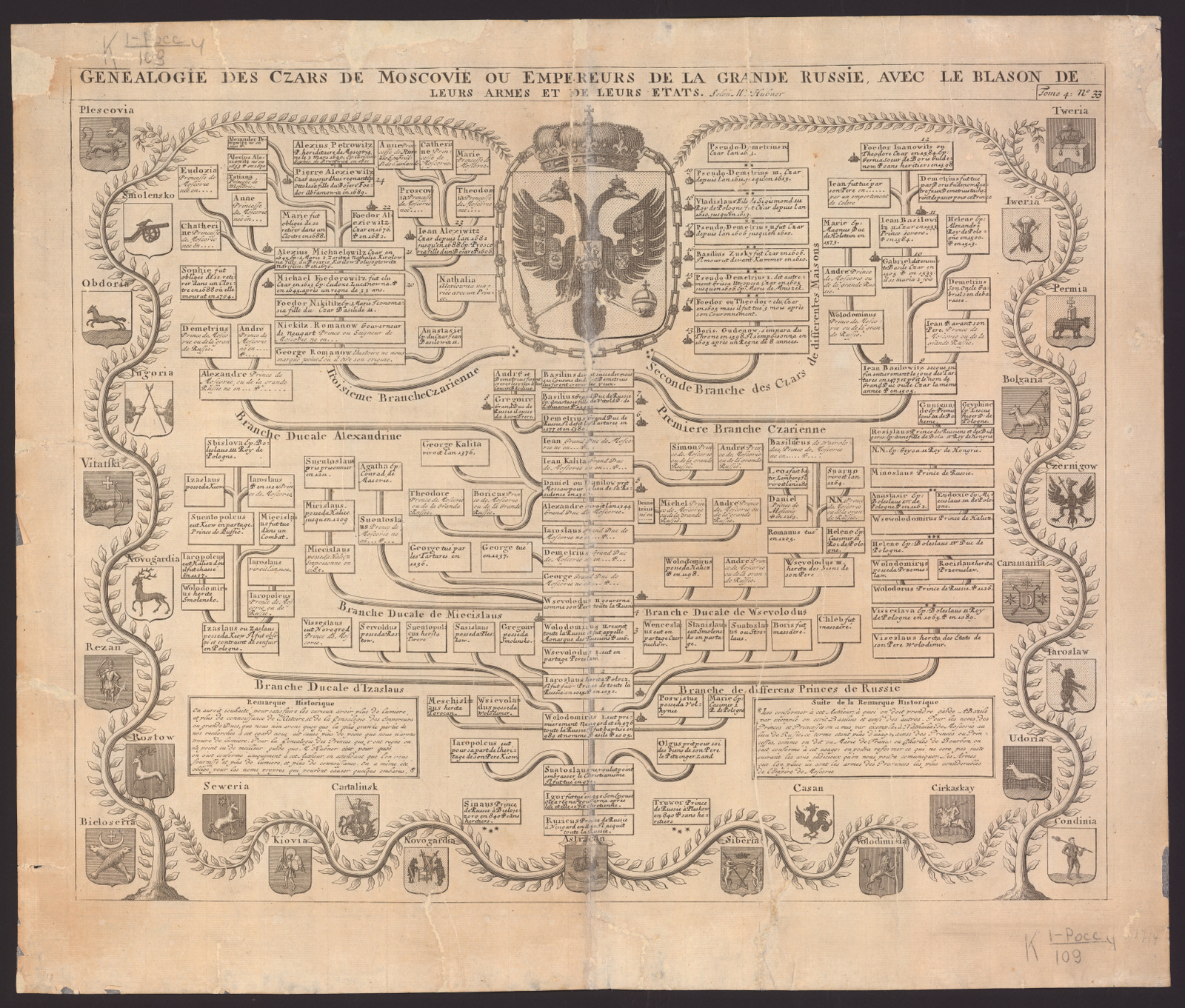 Изображение Carte generale des États du czar empereur de Moscovie, où l'on voit ce que ce prince possede en Europe, et les États qu'il possede en Asie avec la plupart de leurs armes et des tables et des remarques pour servir à l'intelligence de l'histoire