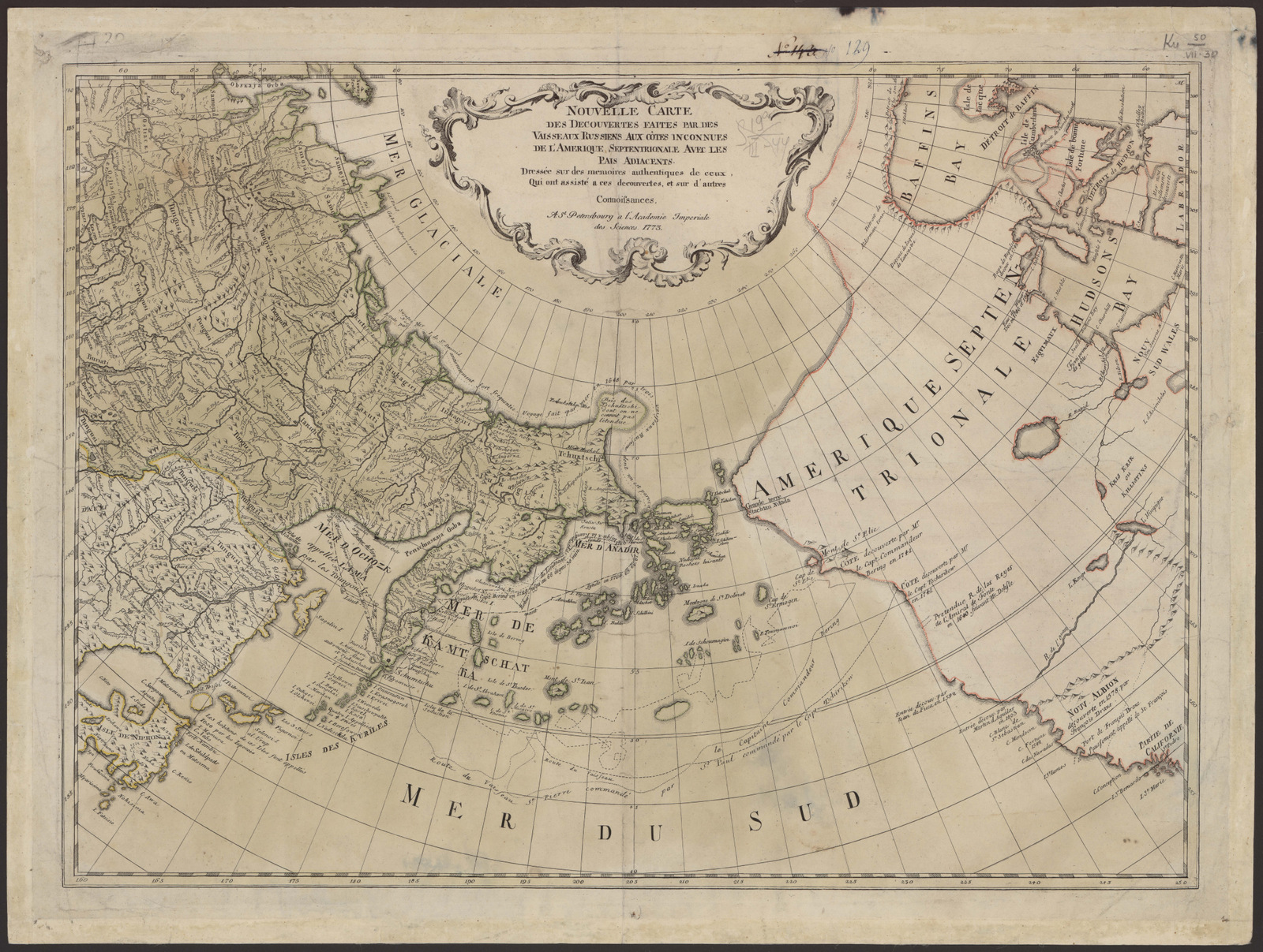 Изображение книги Nouvelle Carte des Decouvertes faites par des Vaisseaux Russien Aux côtes inconnues de l'Amerique Septentrionale Avec les Pais Adjacents