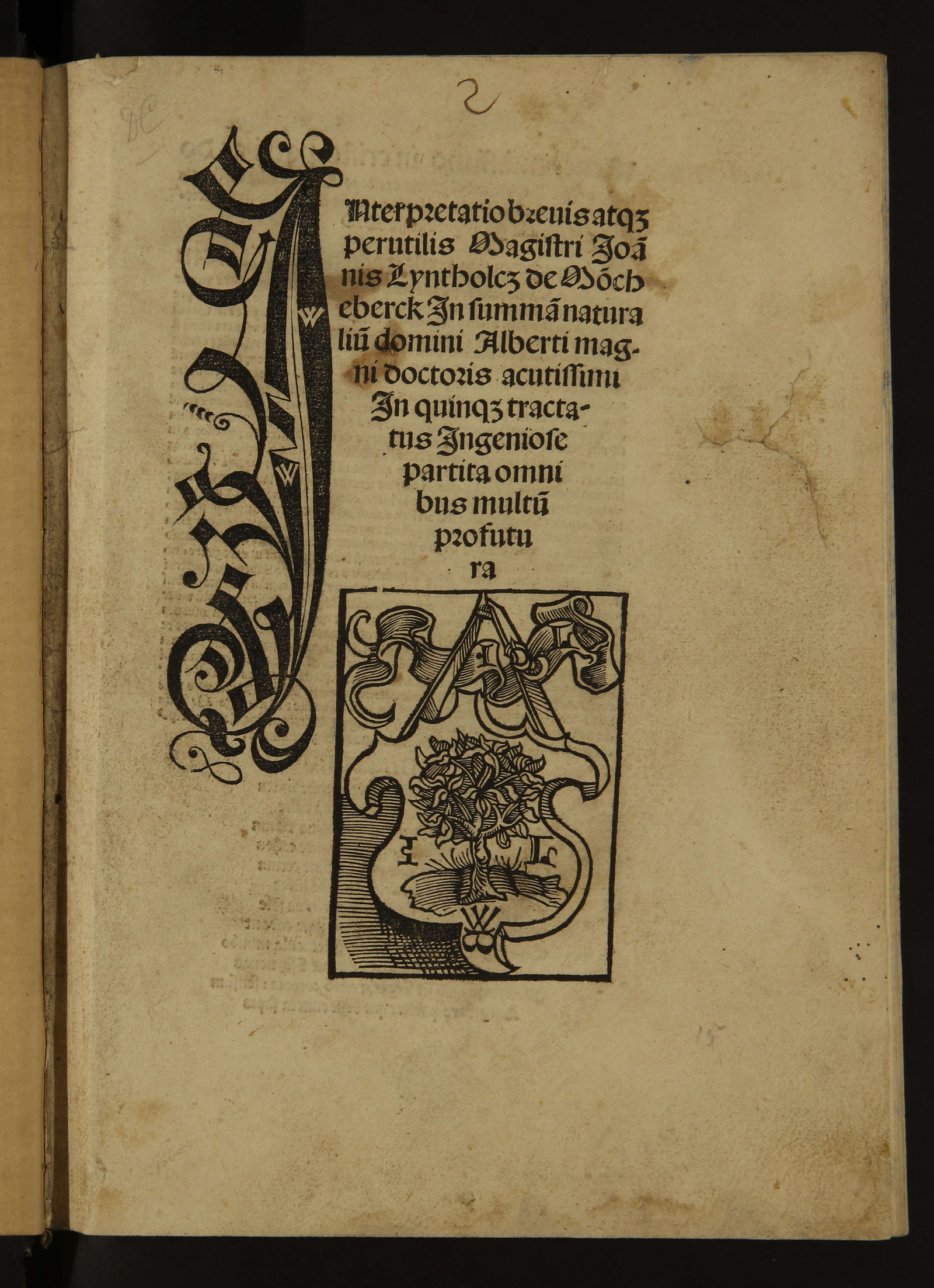 Изображение книги Interpretatio brevis atque perutilis... Joannis Lintholcz...in Summam naturalium... Alberti Magni...