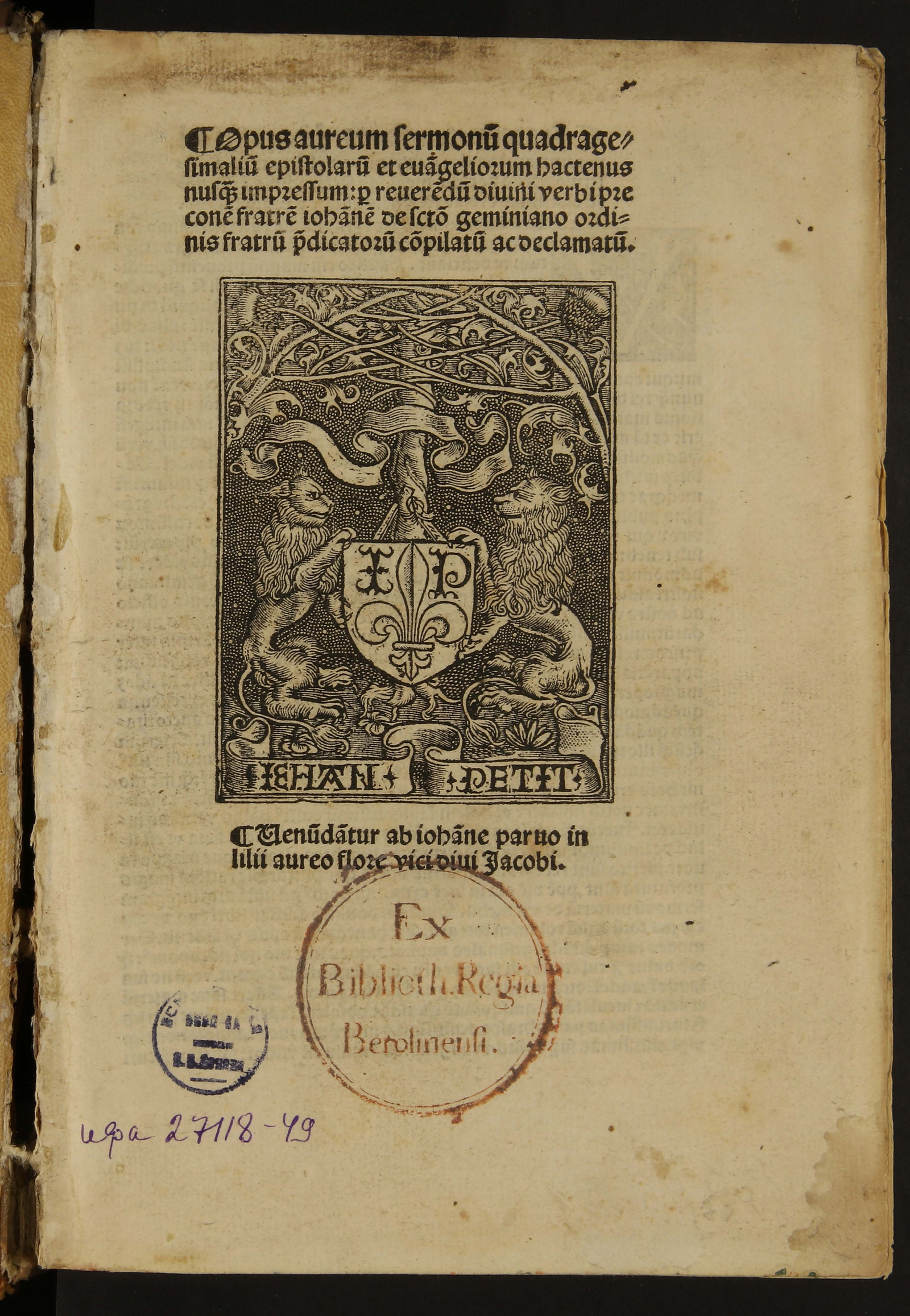 Изображение книги Opus aureum sermonum quadragesimalium epistolarum et evangeliorum: hactenus nusquam impressum