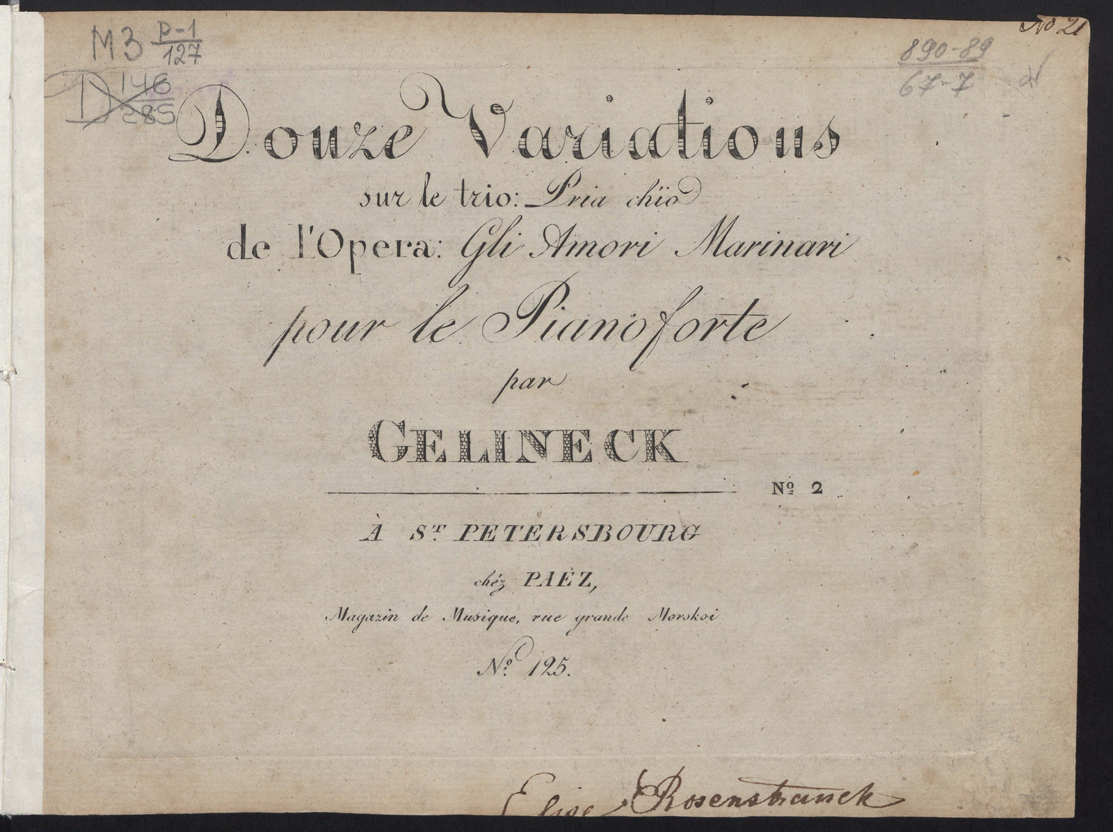 Изображение книги Douze variations sur le trio «Pria ch'io l'impegno» de l'opera «Gli amori marinari»