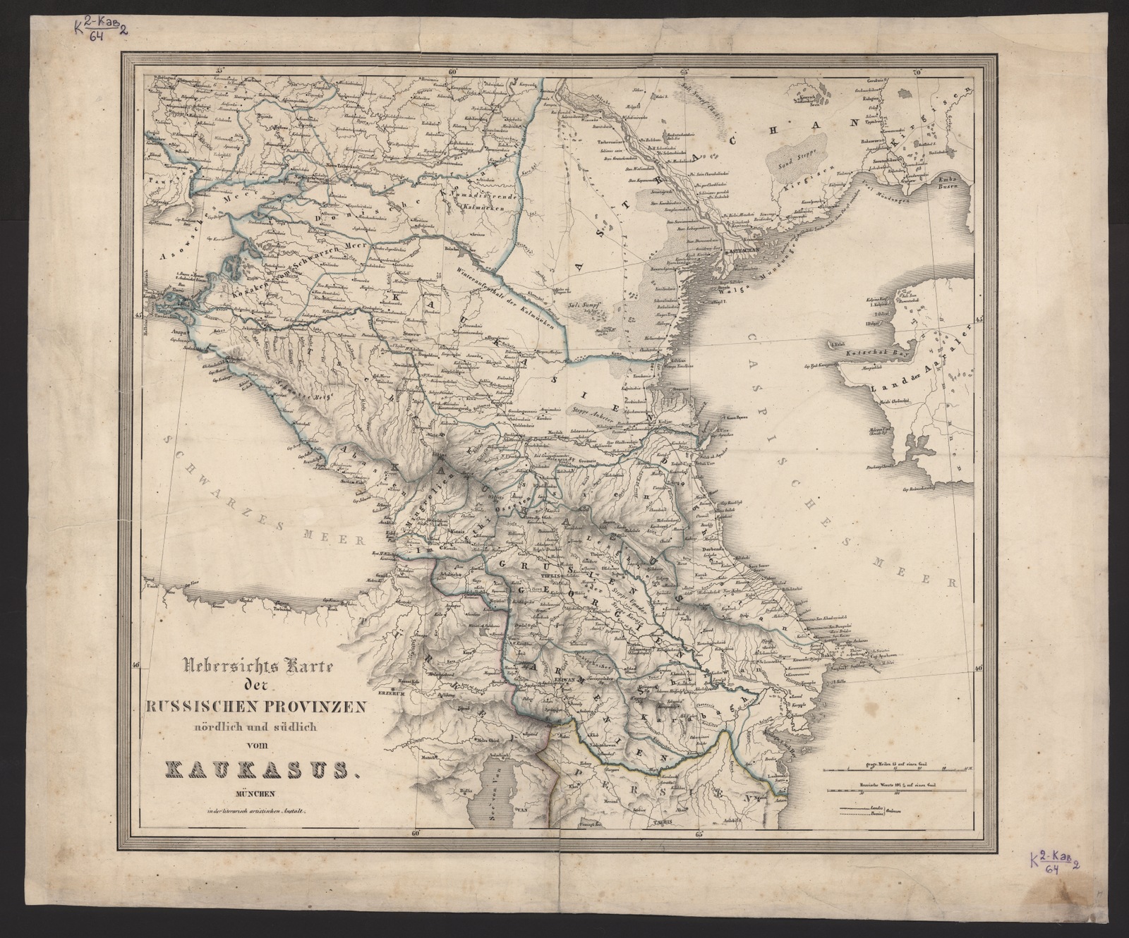 Изображение Кавказ. Uebersichts Karte der russischen provinzen nördlich und südlich vom Kaukasus