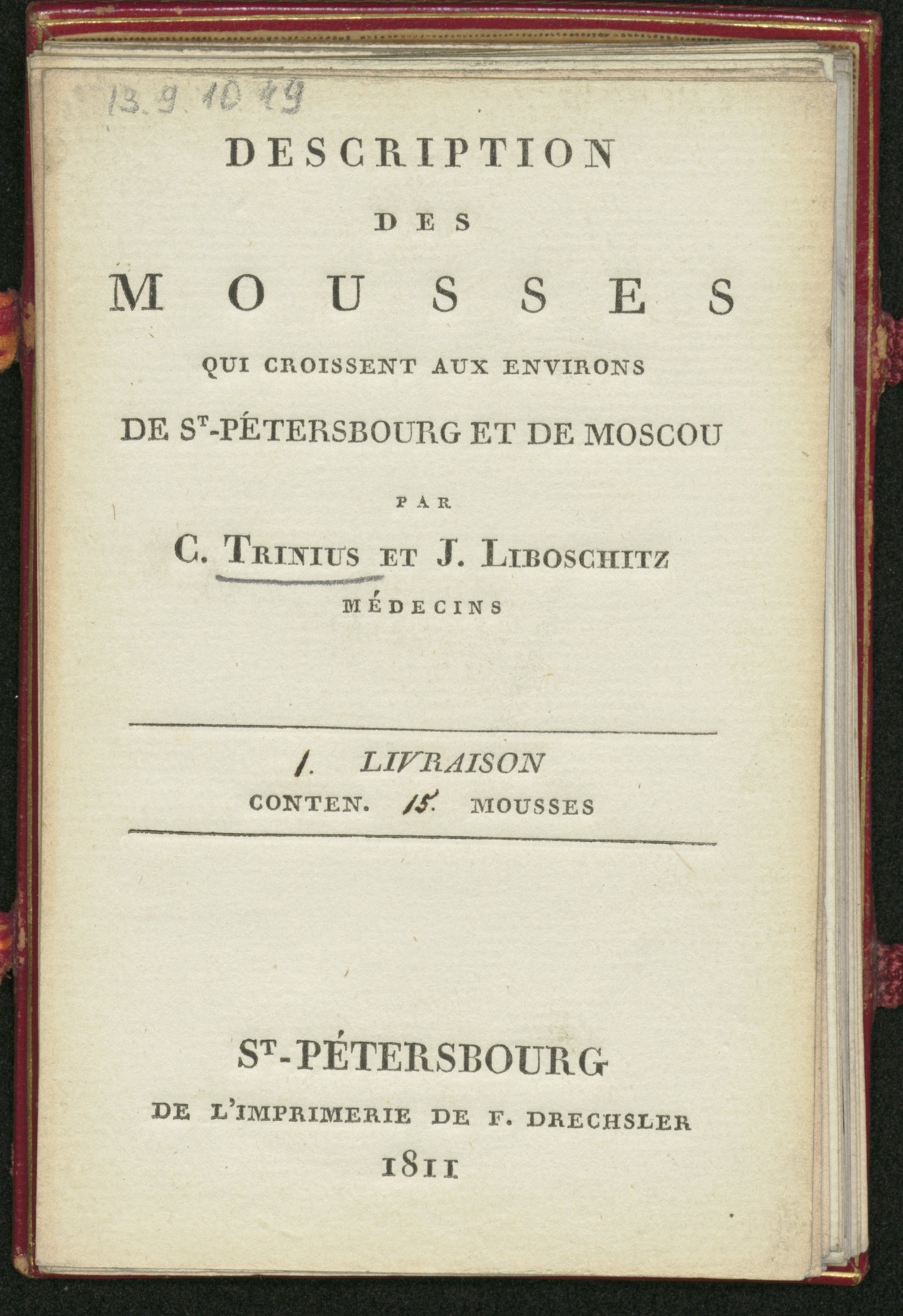Изображение книги Description des mousses qui croissent aux environs de S-t-Pétersbourg et de Moscou