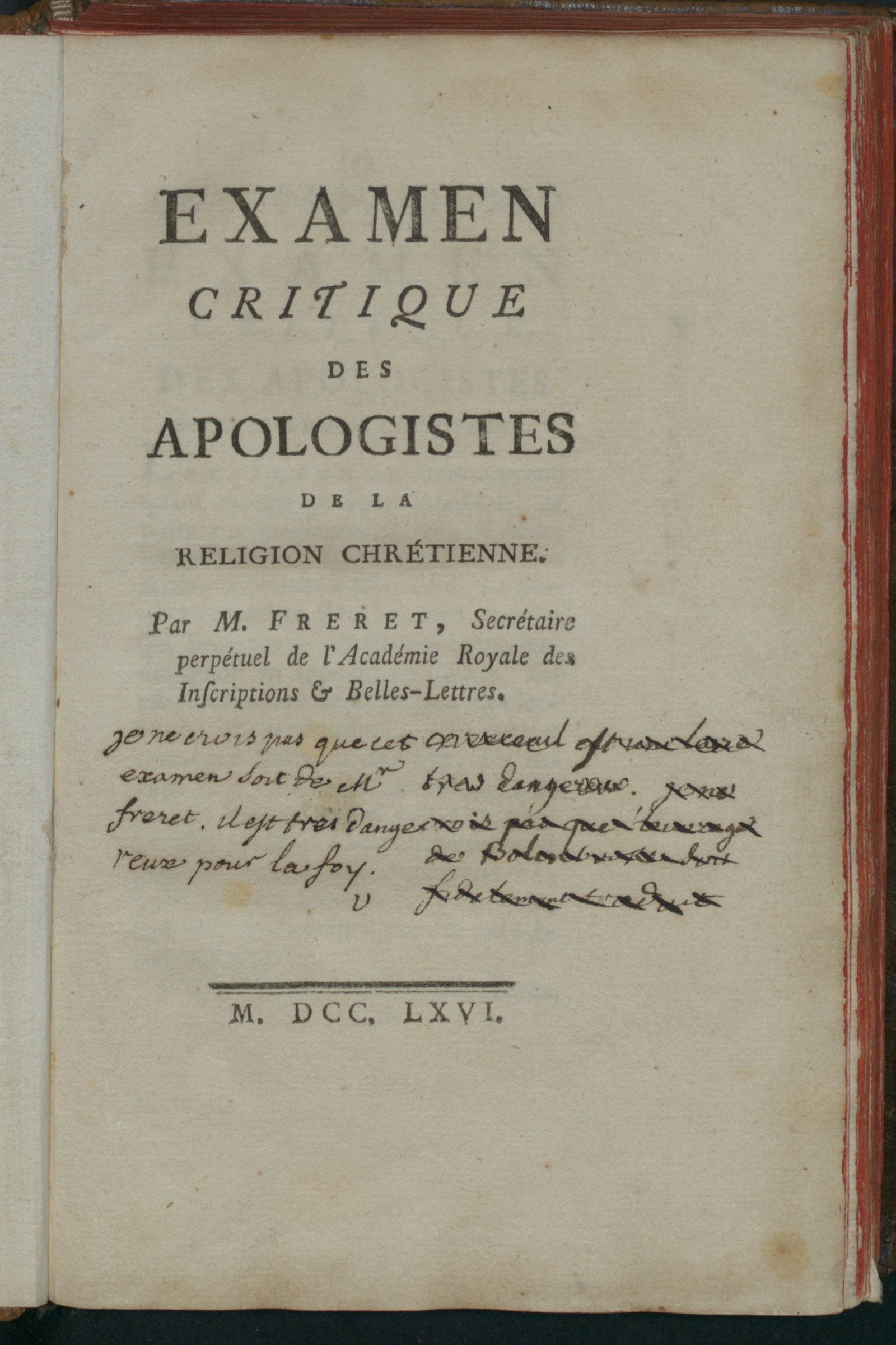 Изображение книги Examen critique des apologistes de la religion chrétienne.