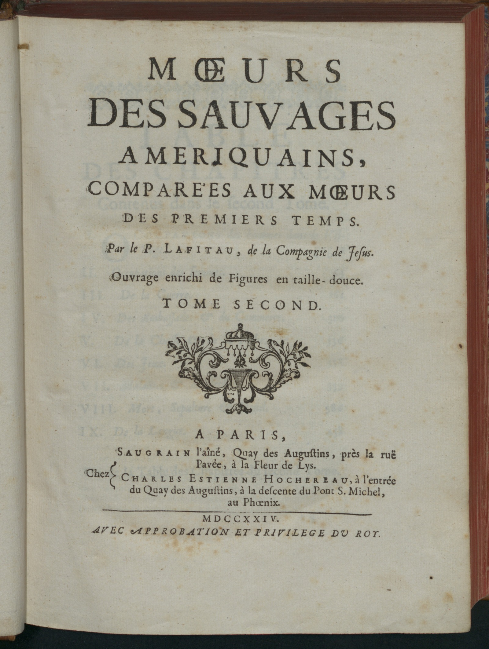 Изображение книги Mœurs des sauvages ameriquains, comparées aux mœurs des premiers temps. T. 2