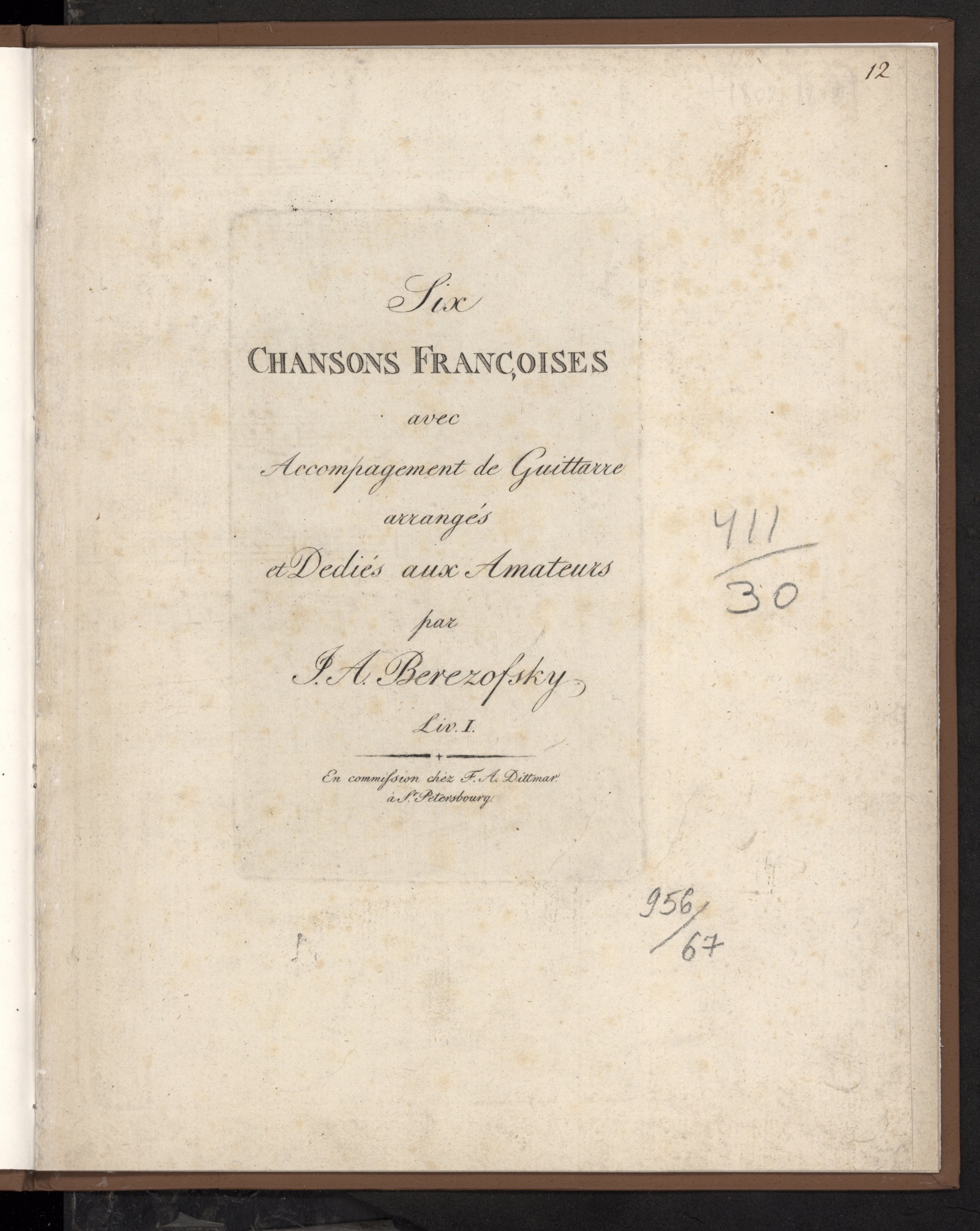 Изображение книги Six chansons françoises pour chant avec accompagnement de guittarre, Liv. 1