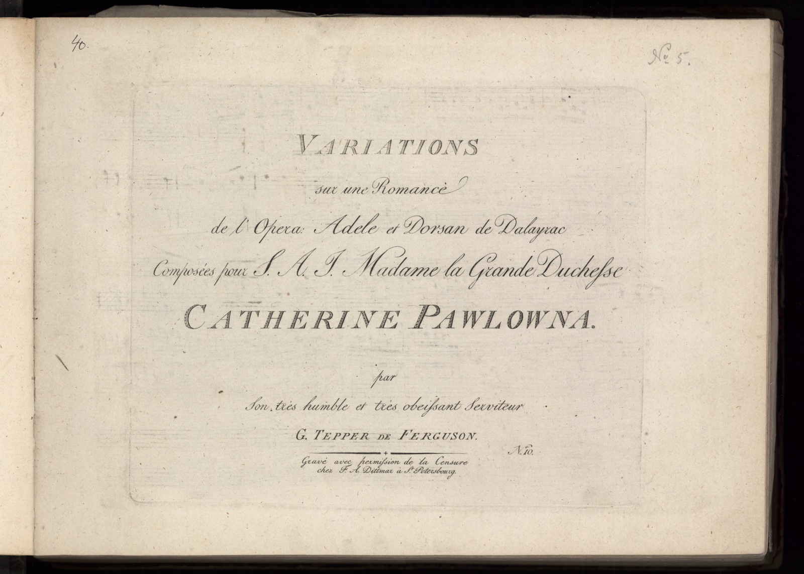 Изображение книги Variations sur une romance de l'opera "Adele at Dorsan" de Dalayrac: pour le piano