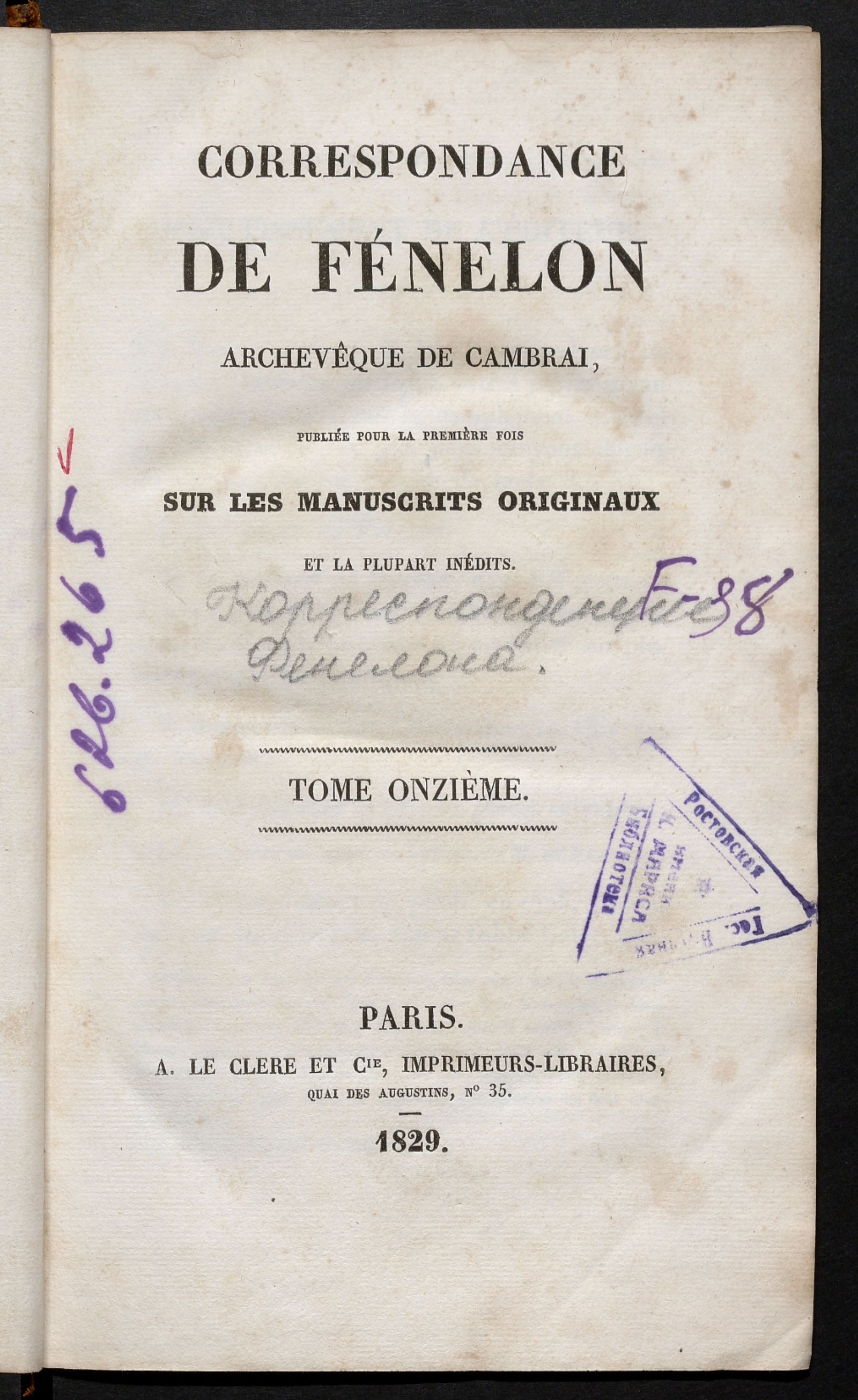 Изображение Correspondance de Fénélon, archevêque de Cambrai. T. 11