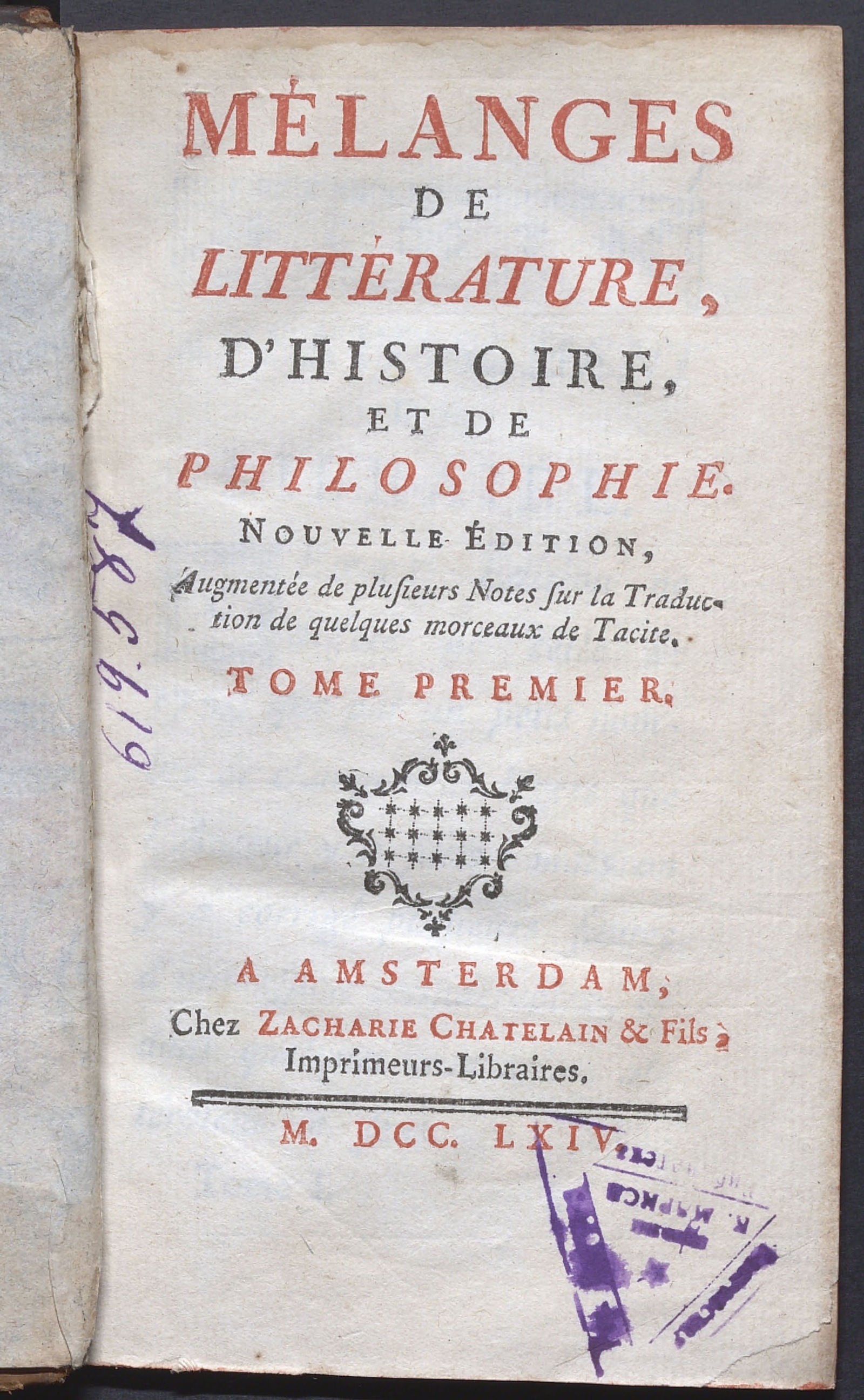 Изображение книги Mélanges de litterature, d'histoire, et de philosophie. Т. 1.