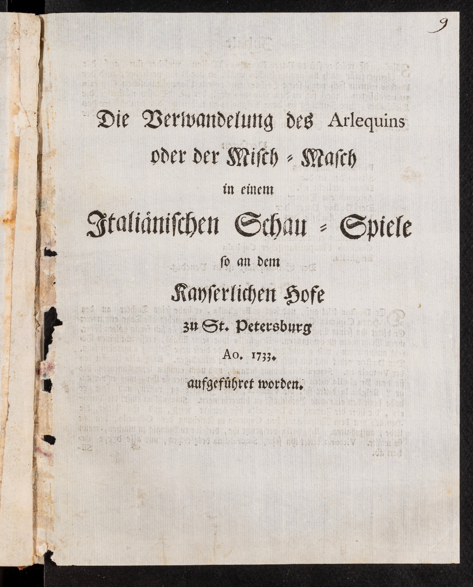 Изображение книги Die Verwandelung des Arlequins oder der Misch-Masch in einem Italiänischen Schau-Spiele so an dem Kayserlichen Hofe