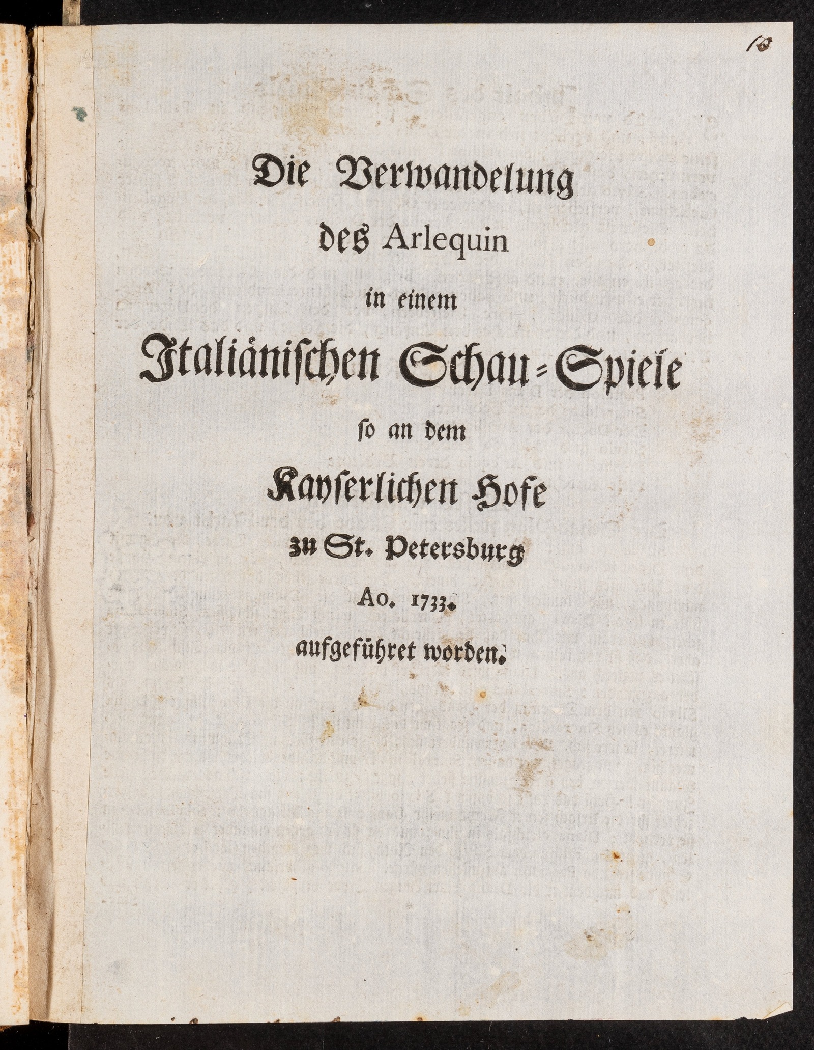 Изображение книги Die Verwandelung des Arlequin in einem Italiänischen Schau-Spiele so an dem Kayserlichen Hofeworden