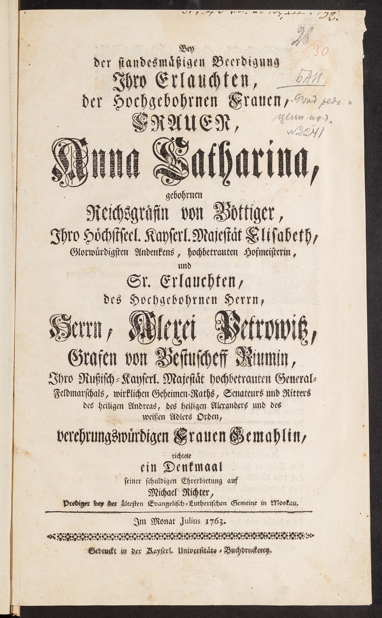 Изображение книги Bey der standesmäßigen Beerdigung Ihro Erlauchten, der Hochgebohrnen Frauen, Frauen Anna Catharina