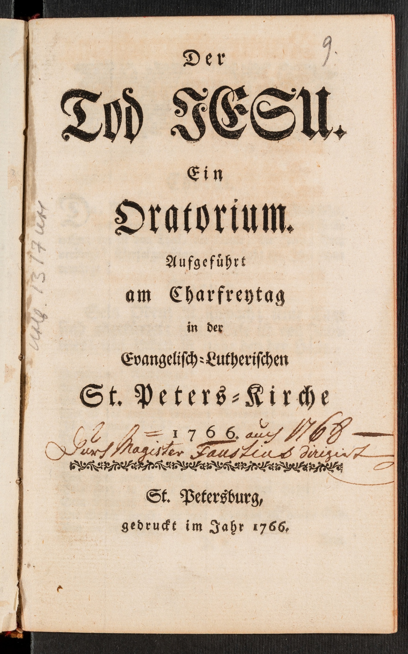 Изображение книги Der Tod Jesu. Ein Oratorium. Aufegeführt am Charfreytag in der Evangelisch-Lutherischen St. Peters-Kirche 1766