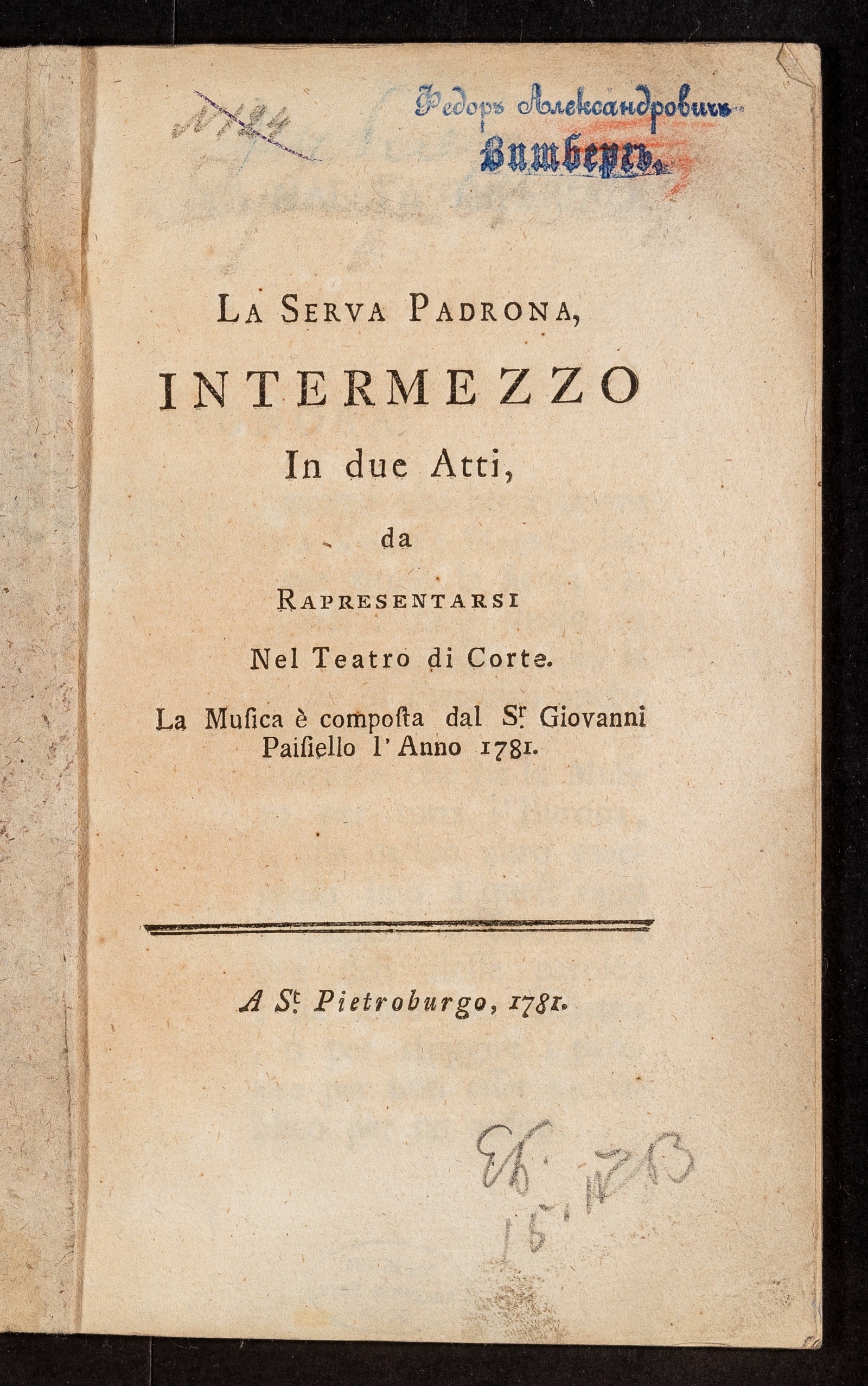 Изображение книги La serva padrona, intermezzo in due atti, da rapresentarsi nel Teatro di Corte
