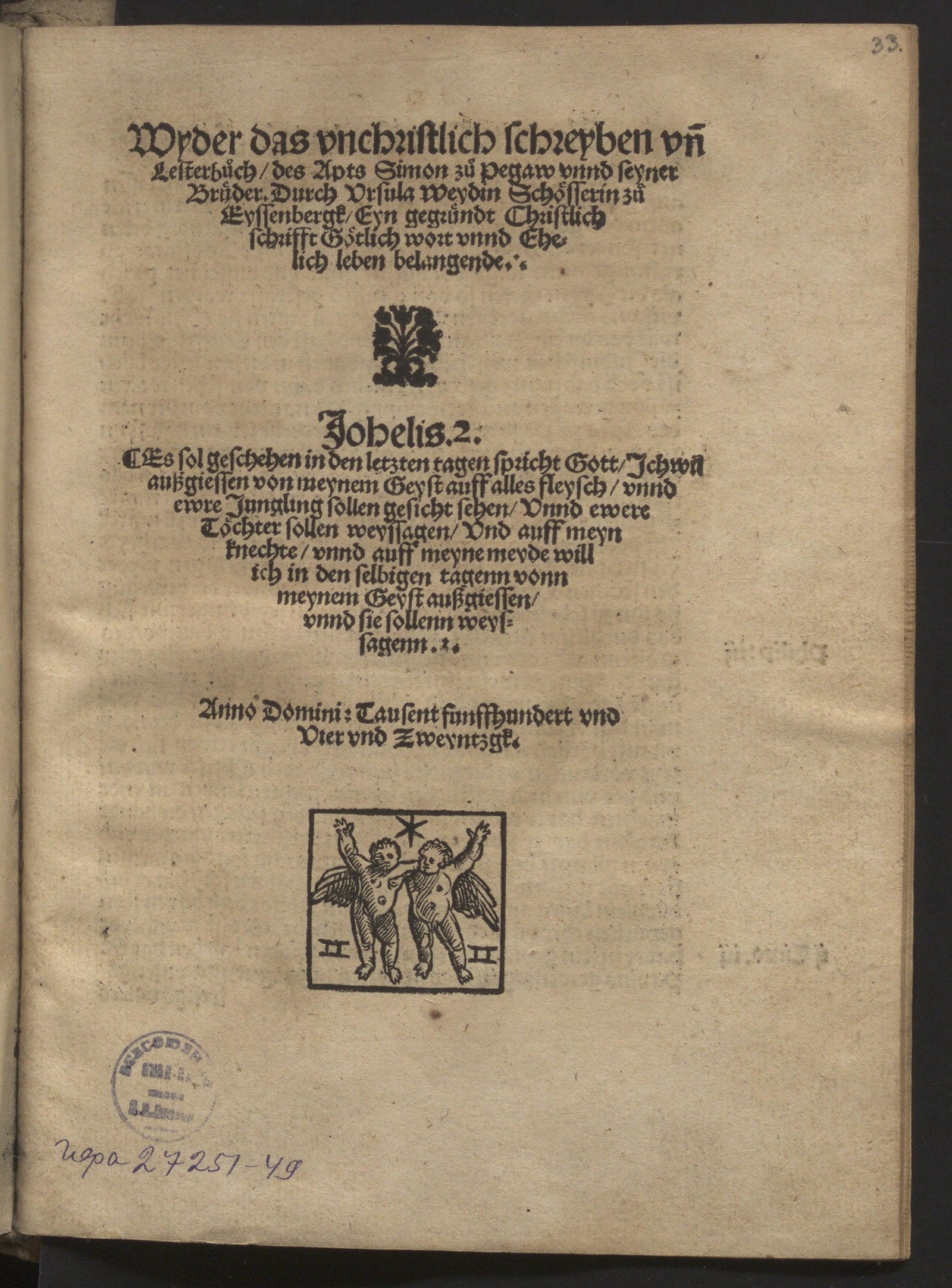 Изображение Wyder das unchristlich schreyben und Lesterbuch des Apts Simon zu Pegaw unnd seiner Brüder