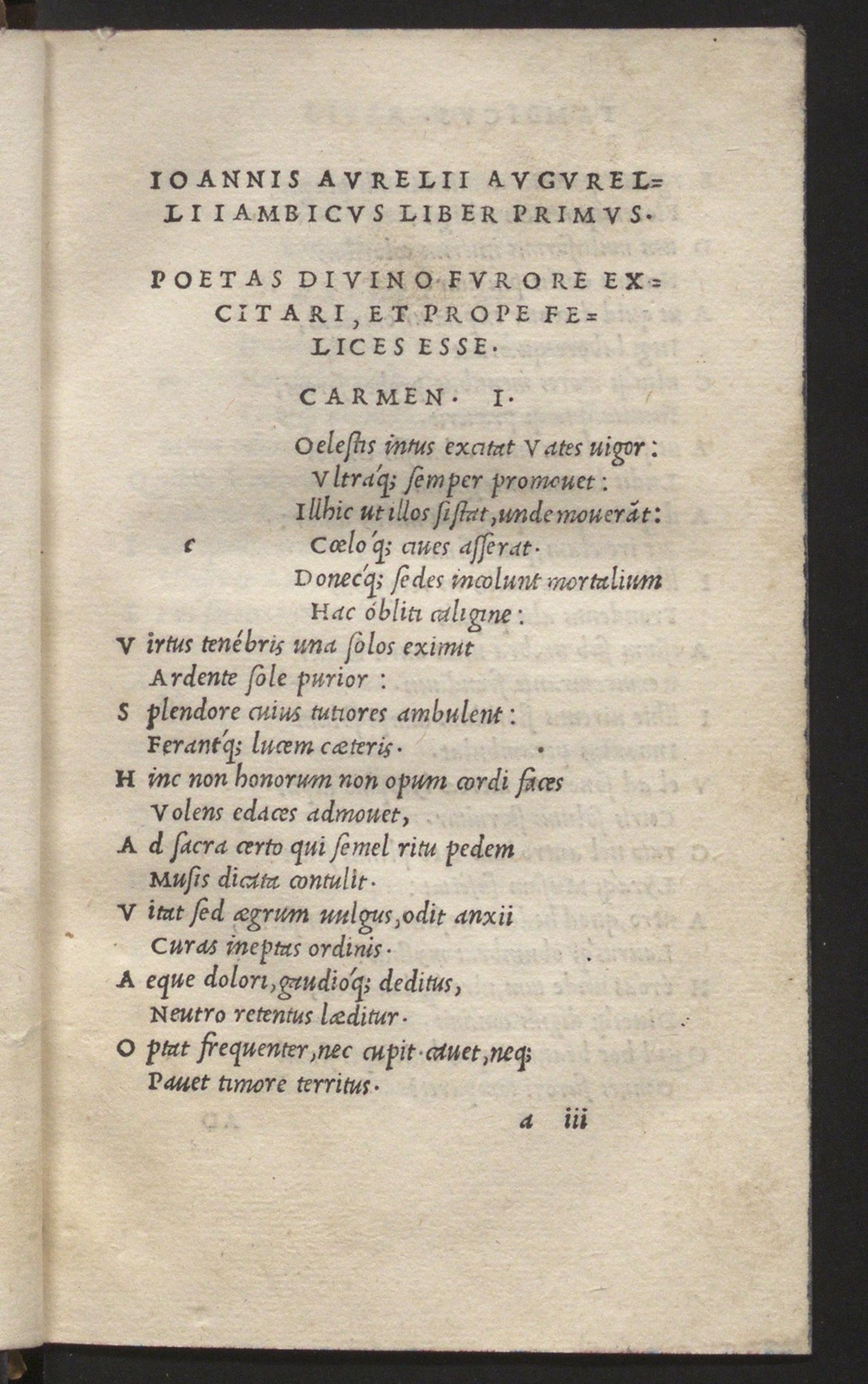 Изображение I. Aurelius Augurellus. Jambicus. Sermonum. Carminum. Libellus jambicus super additus