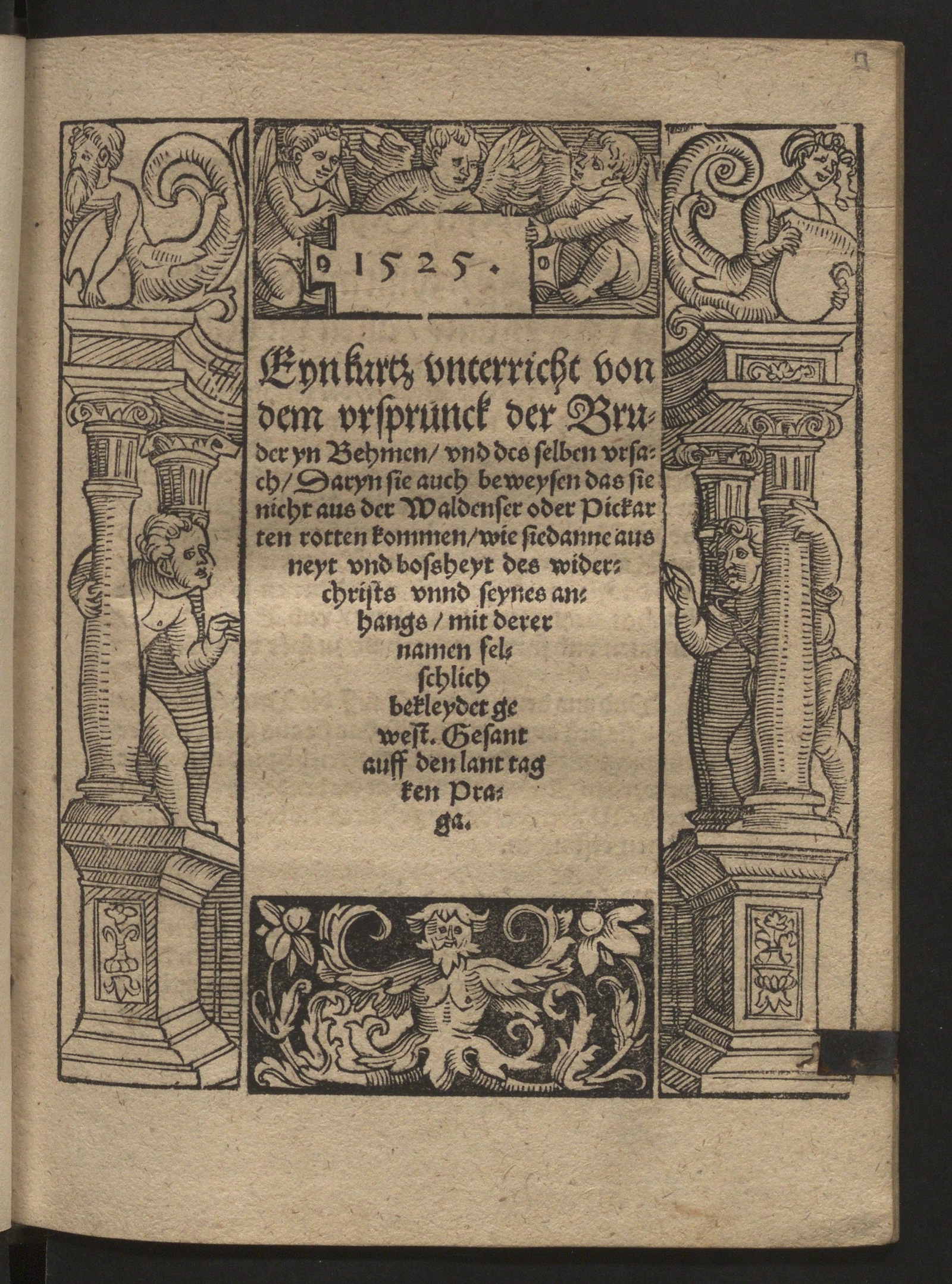 Изображение Eyn kurtz unterricht von dem ursprunck der Bruder yn Behmen, und des selben ursach, Daryn sie auch beweysen das sie nicht aus der Waldenser oder Pickarten rotten kommen, wie siedanne ! aus neyt und bossheyt des widerchrists unnd seynes anhangs, mit derer namen felschlich bekleydet gewest