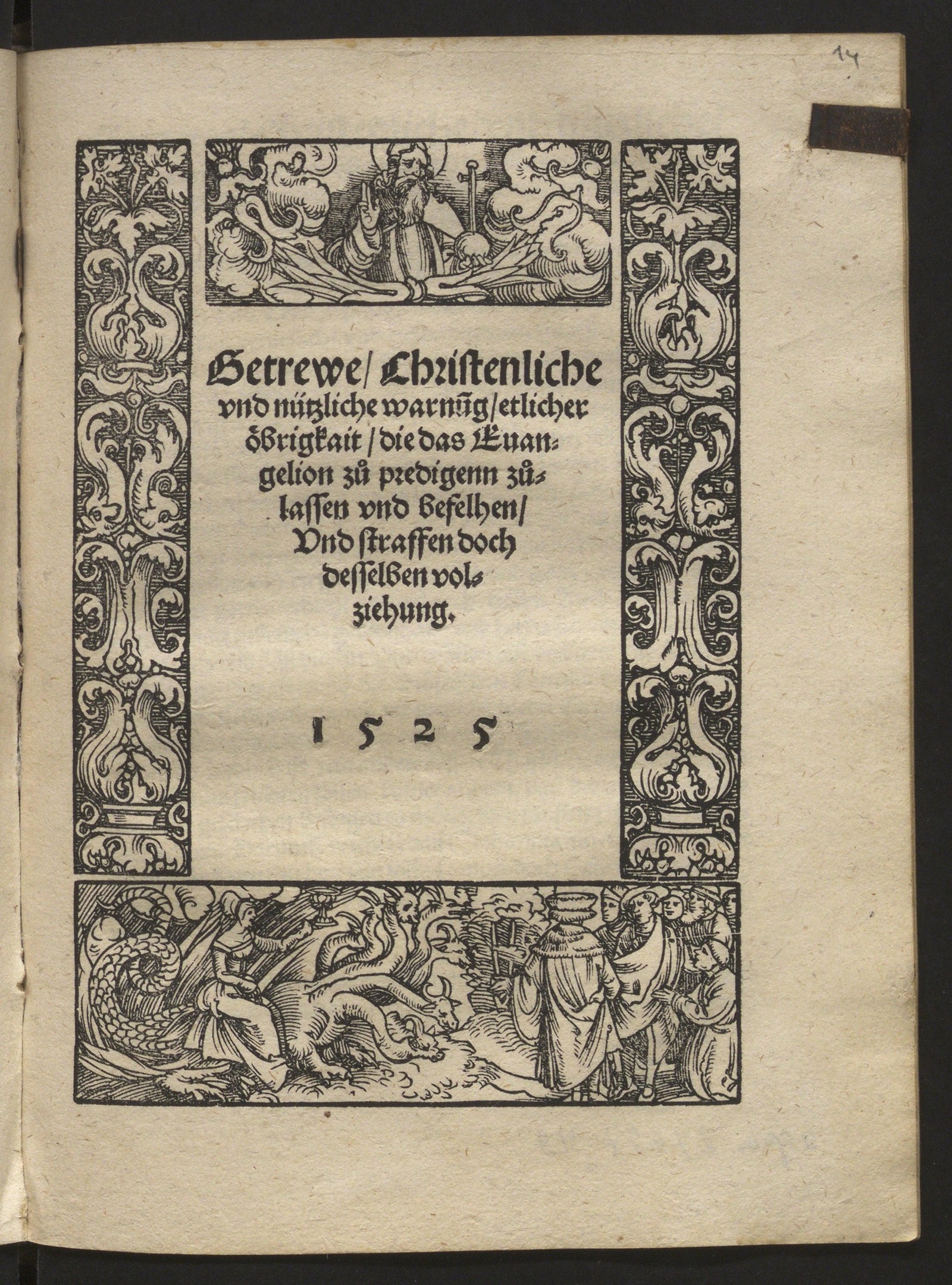Изображение Getrewe, Christenliche und nützliche warnung, etlicher öbrigkait die das Euangelion zu predigenn zulassen und befelhen, Und straffen doch desselben volziehung