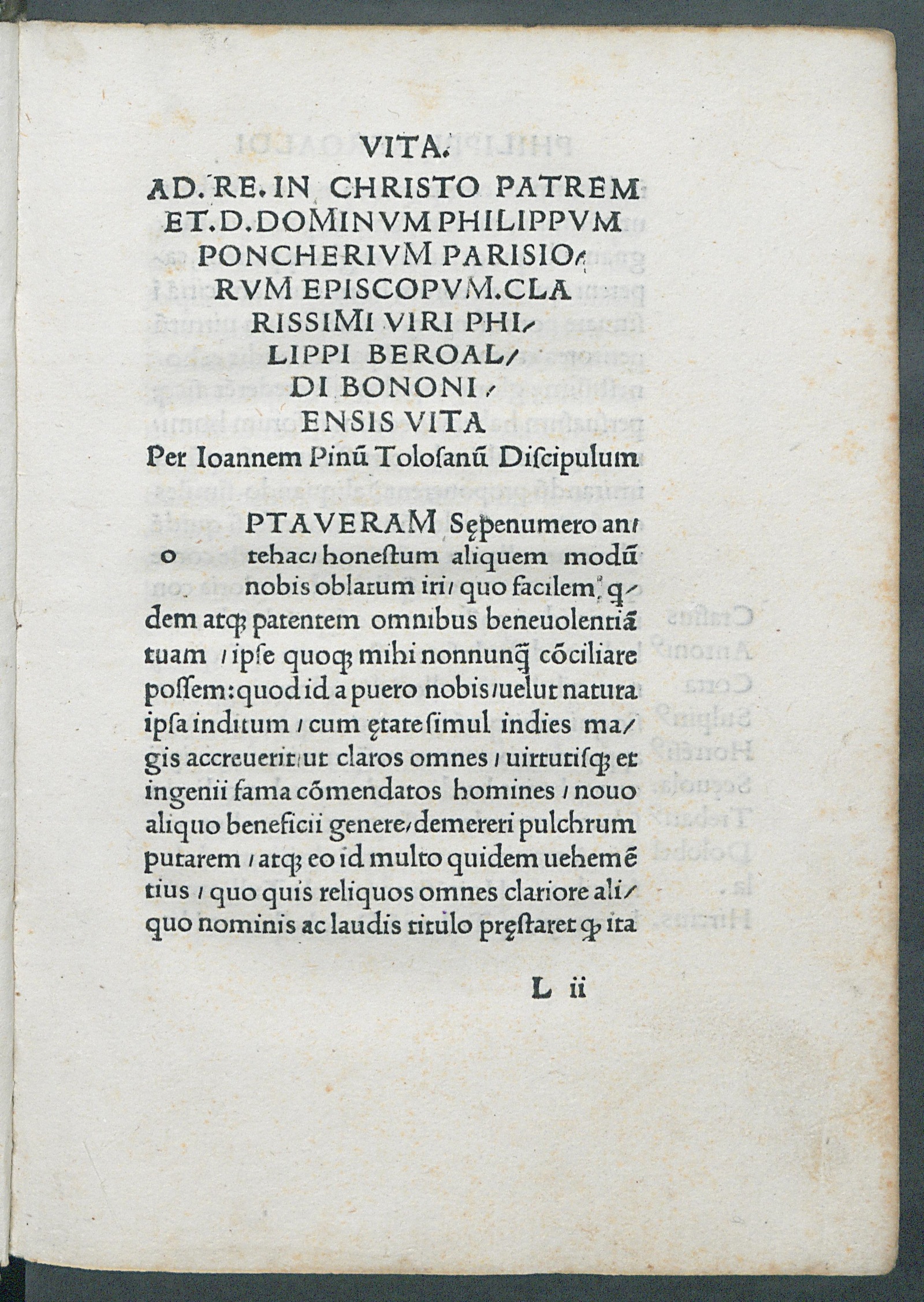 Изображение книги Clarissimi et illustris viri Philippi Beroaldi Bononiensis Vita