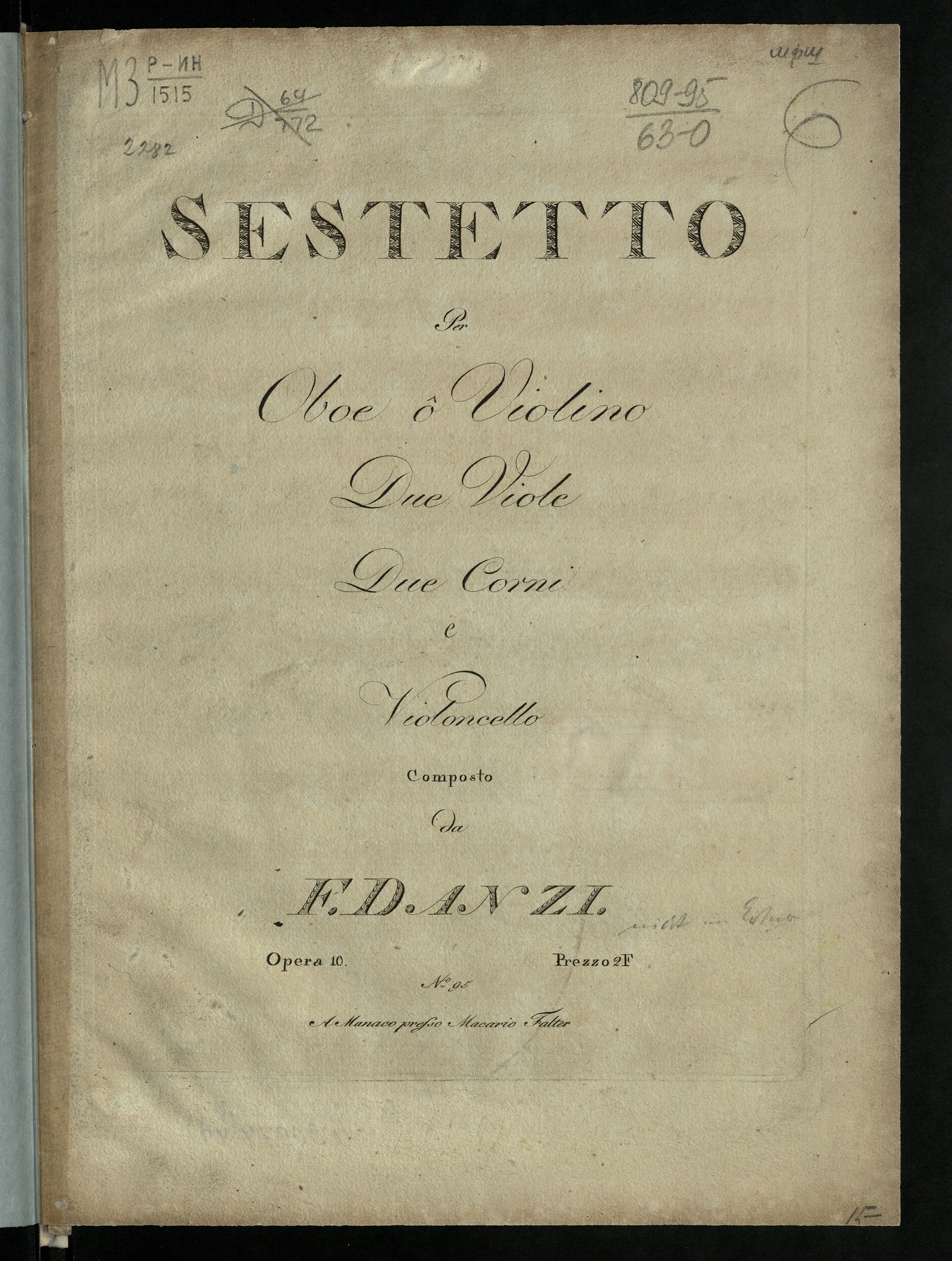 Изображение книги Sestetto: per oboe ô violino, due viole, due corni e violoncello: op. 10