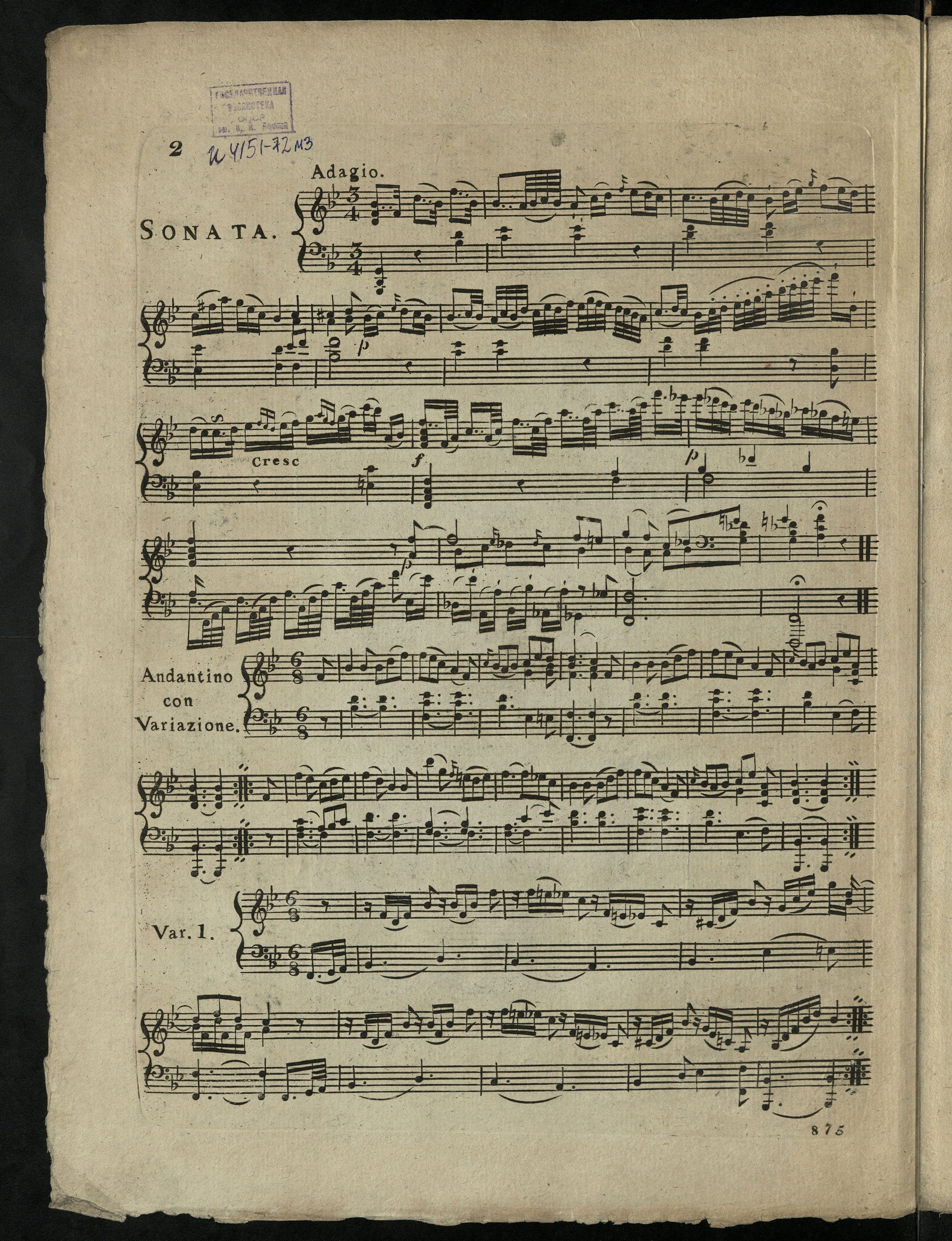Изображение книги Sonate: B-dur: pour le fortepiano