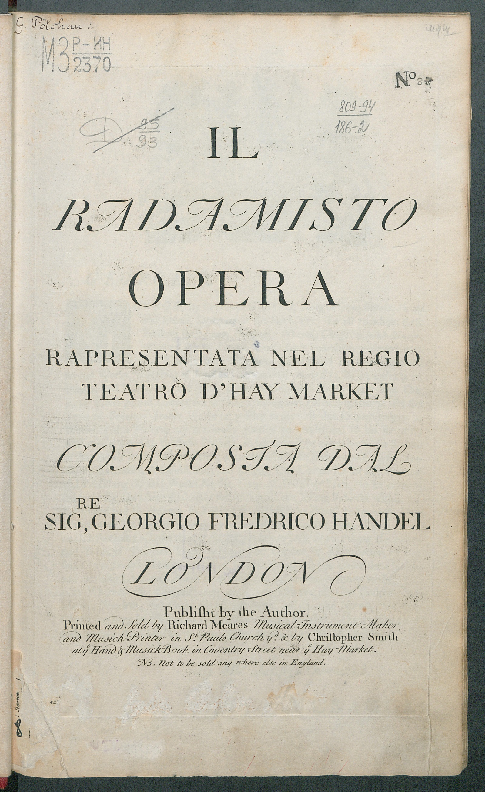 Изображение книги Il Radamisto: Opera: for singing with instrumental accompaniment