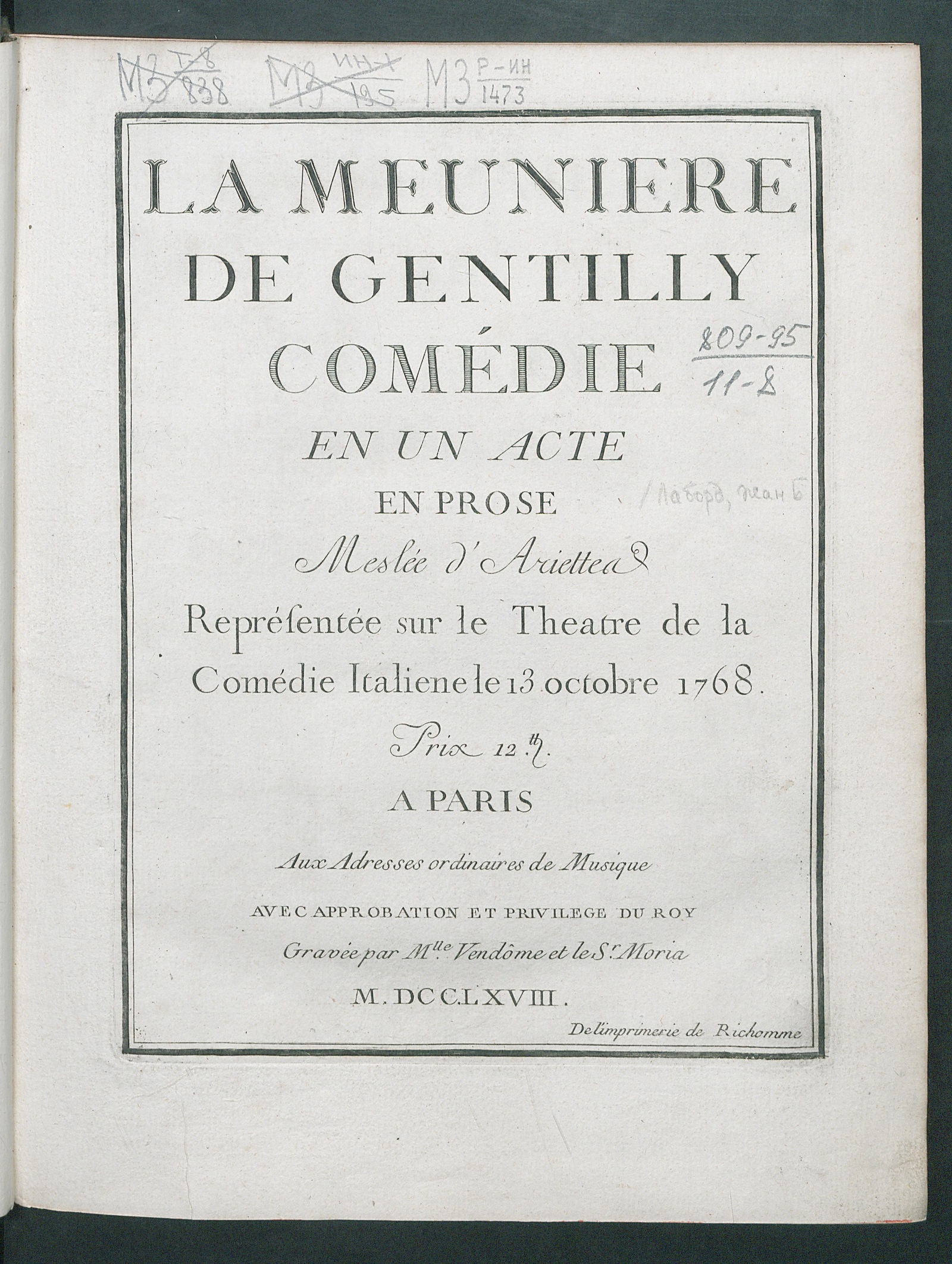 Изображение книги La meunière de Gentilly: Comédie en un acte en prose: Meslée d'ariettes