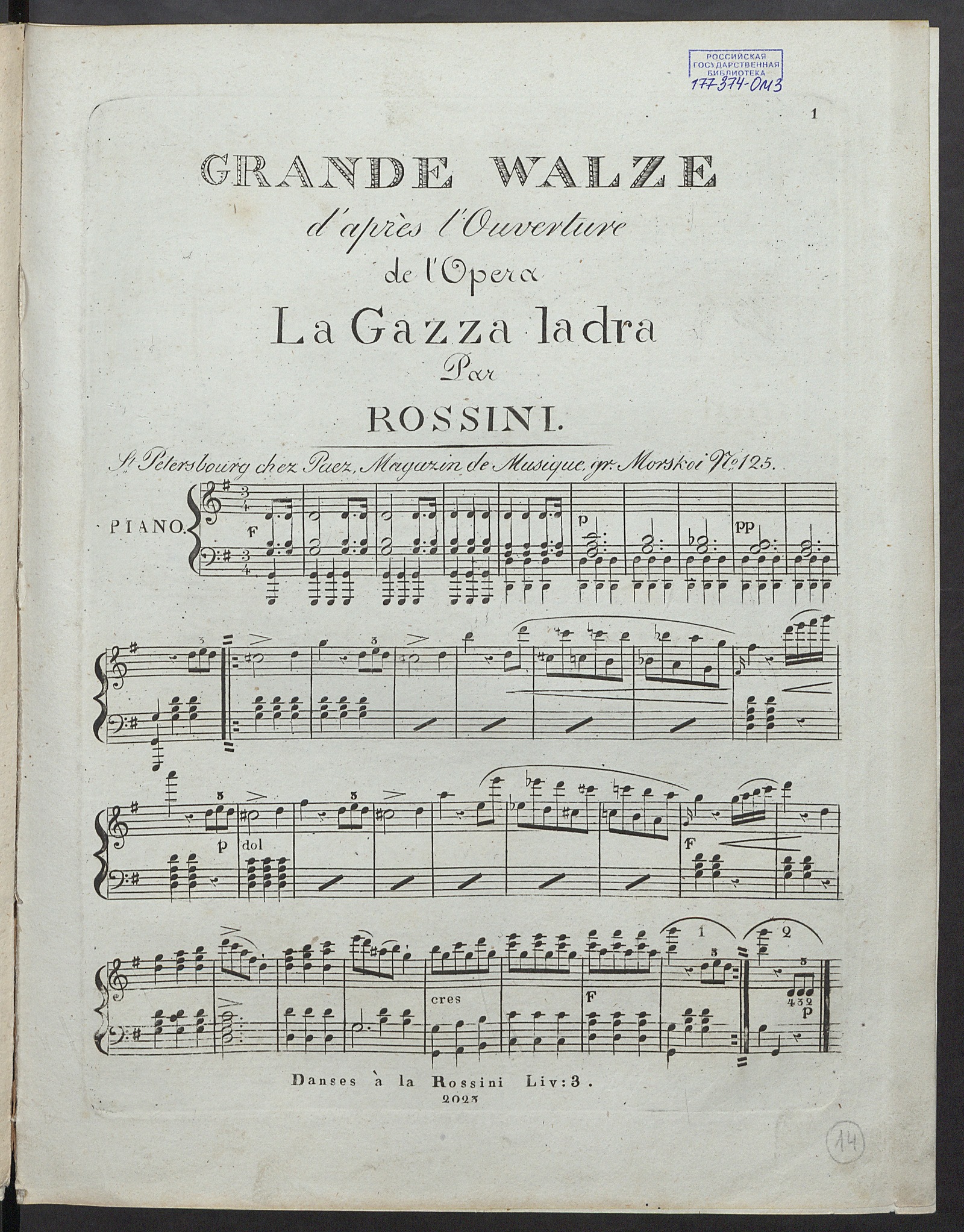 Изображение книги Grande walze d'après l'Ouverture de l'Opera "La Gazza ladra": pour le piano-forte