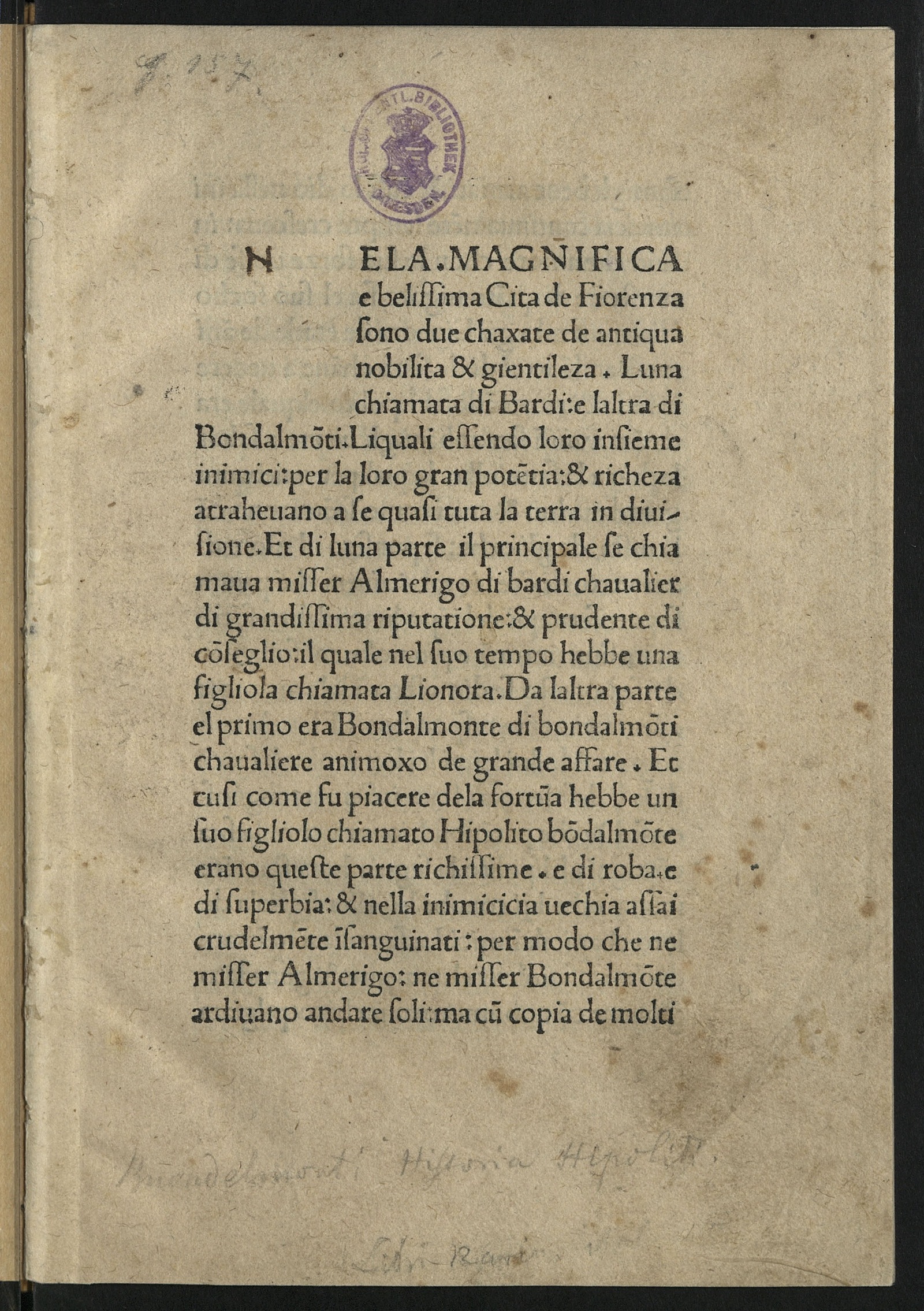 Изображение Storia di Ippolito Buondelmonti e Leonora de' Bardi