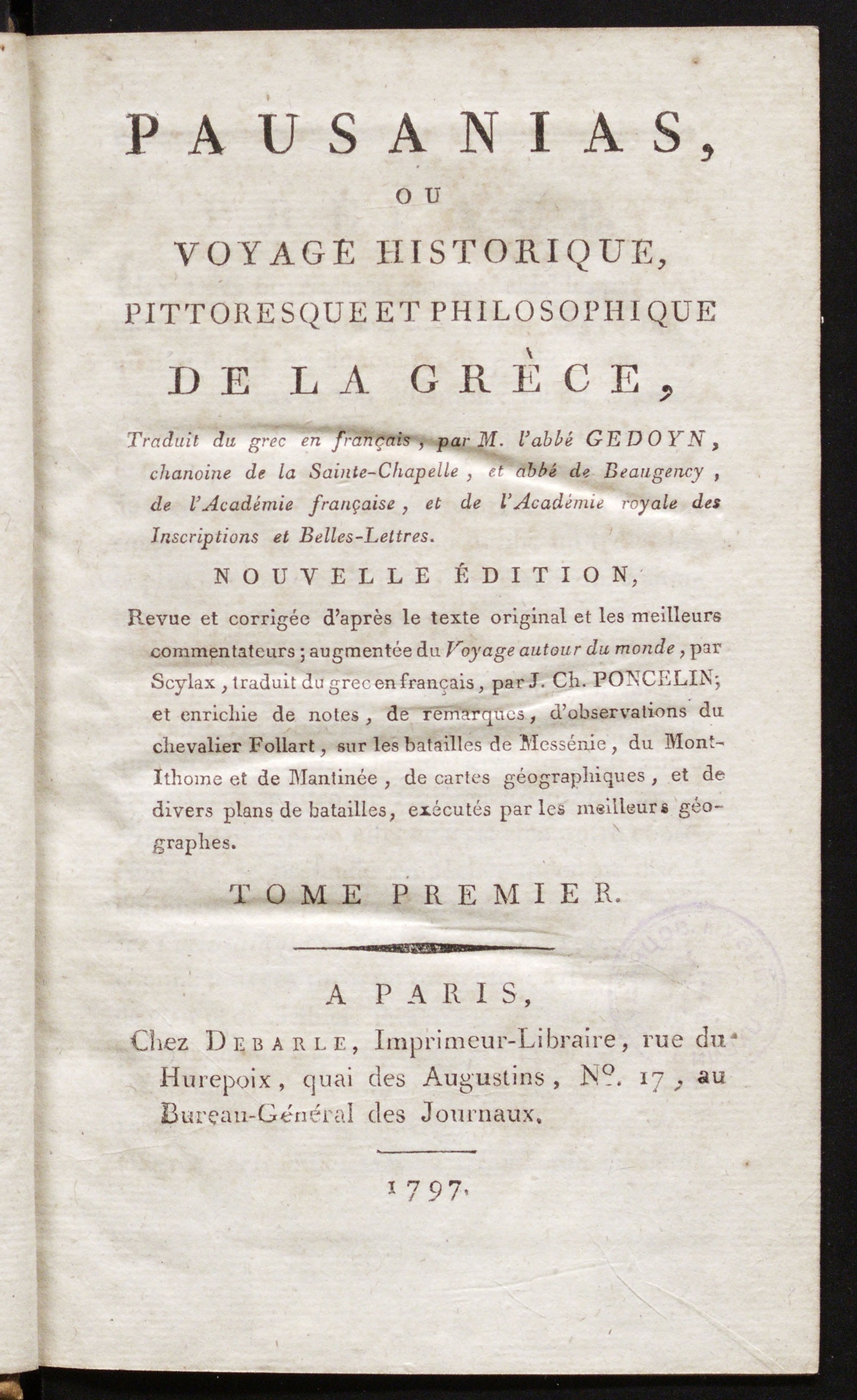 Изображение Pausanias, ou Voyage historique, pittoresque et philosophique de la Grèce. T. 1