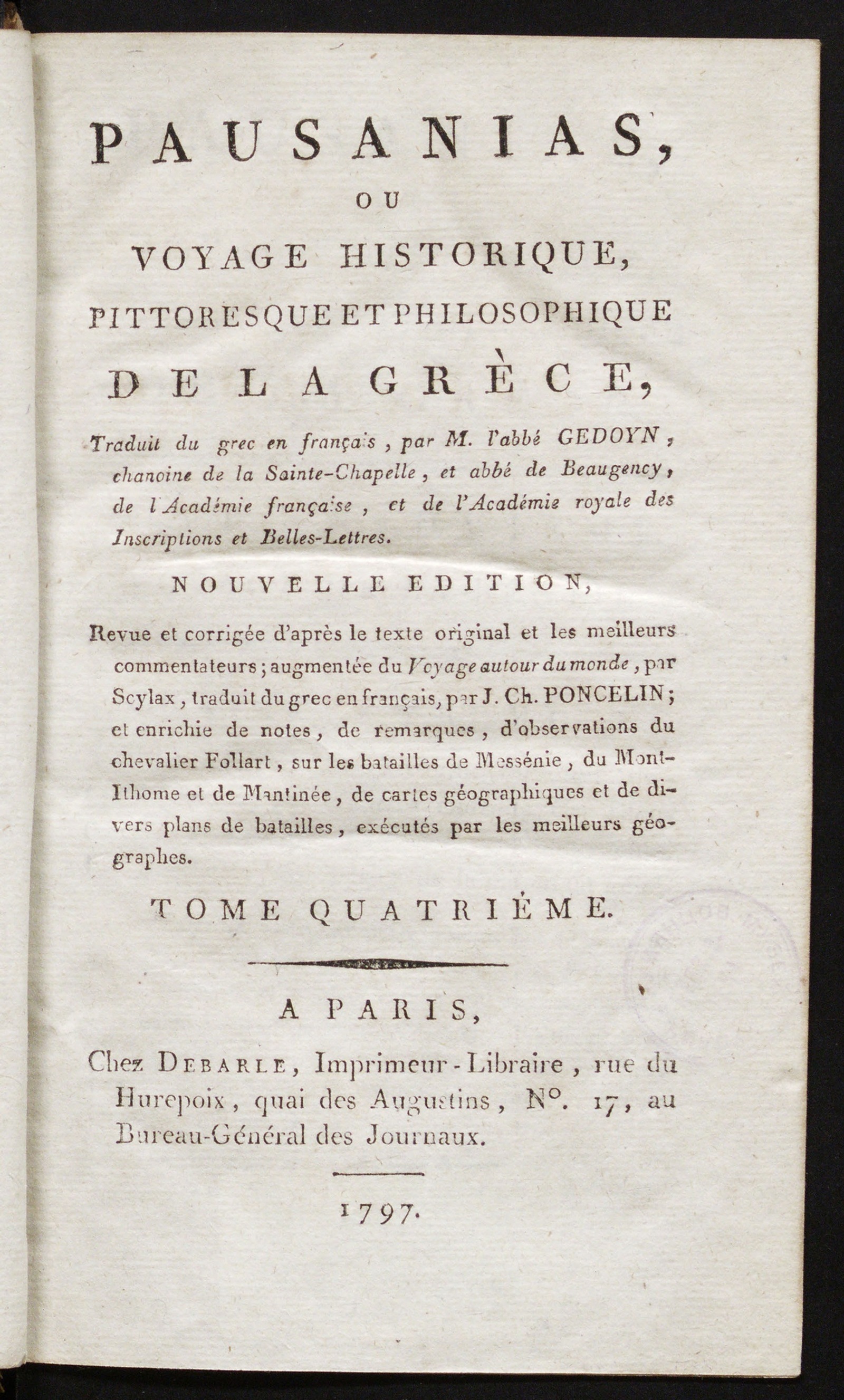 Изображение Pausanias, ou Voyage historique, pittoresque et philosophique de la Grèce. T. 4