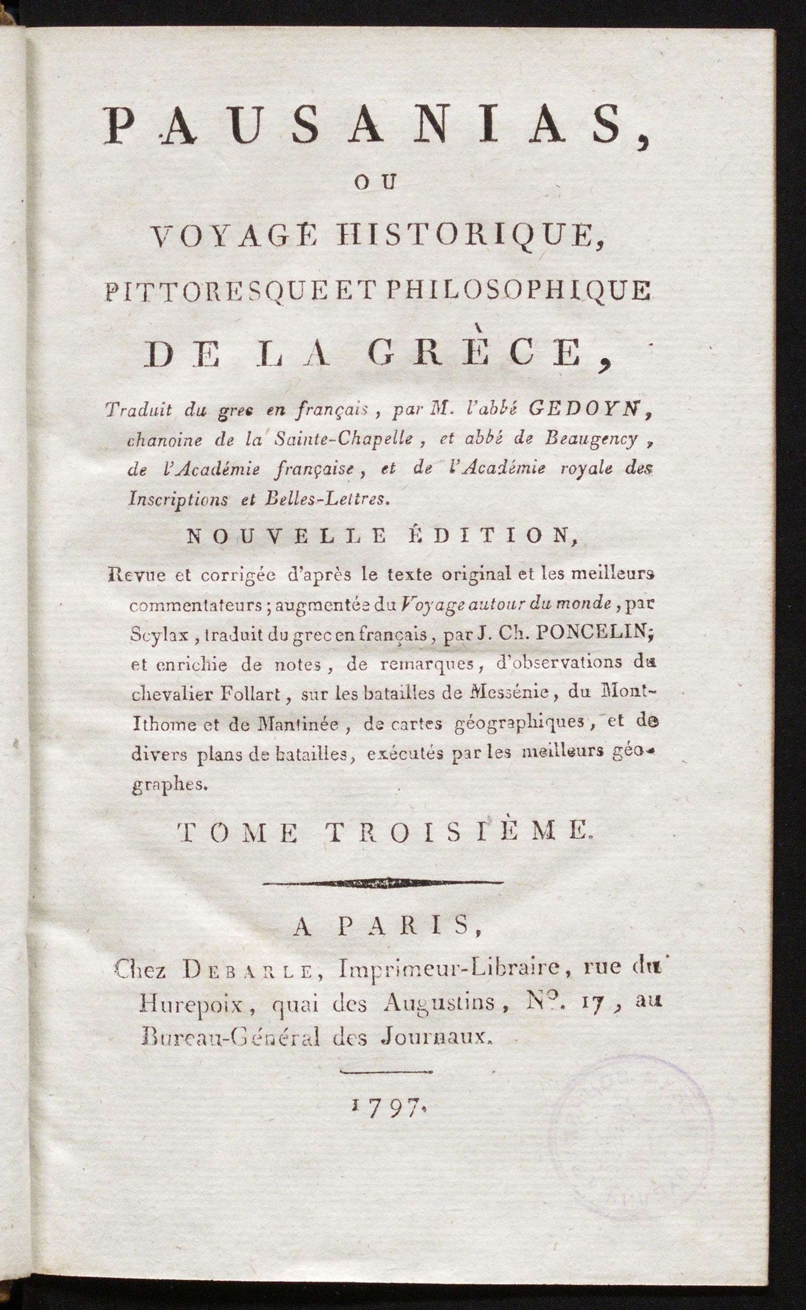 Изображение Pausanias, ou Voyage historique, pittoresque et philosophique de la Grèce. T. 3