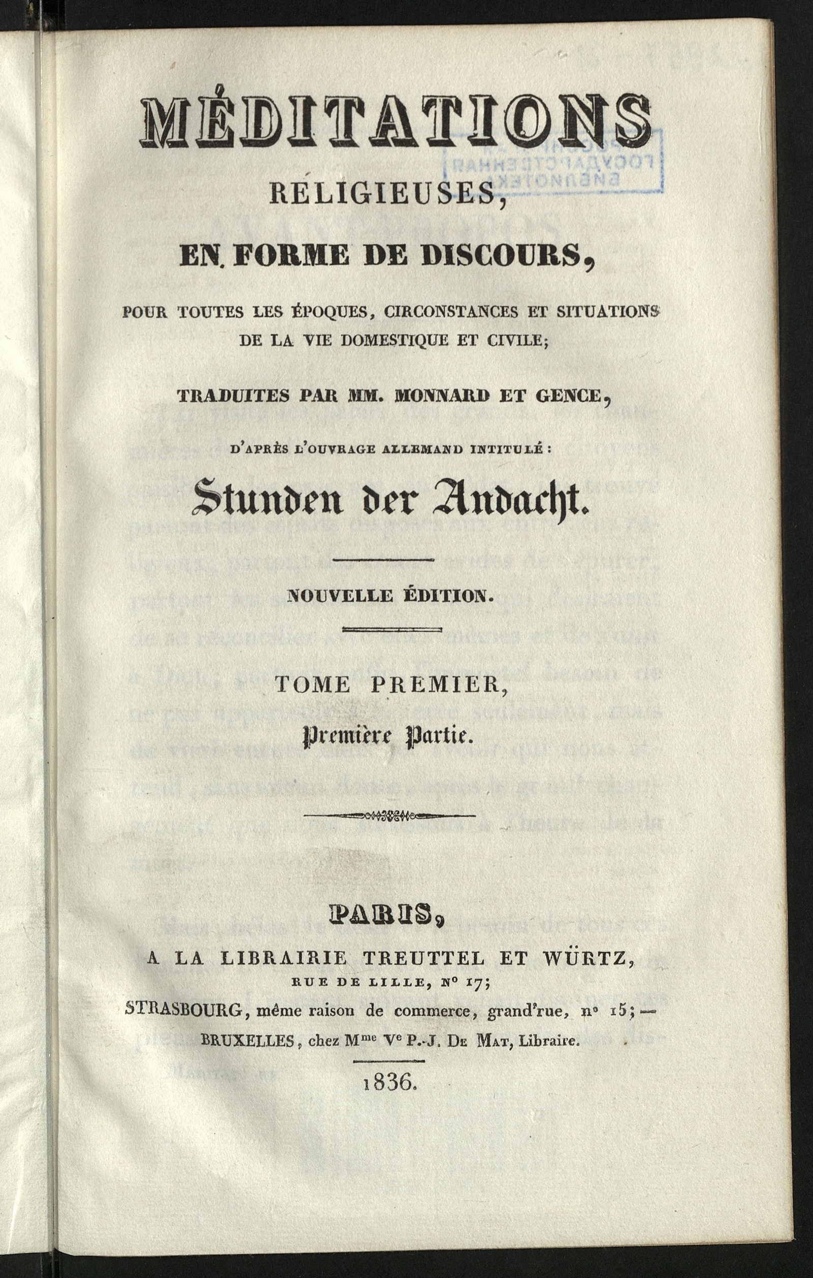Изображение Méditations religieuses en forme de discours pour toutes les époques, circonstances et situations de la vie domestique et civile. T. 1, pt. 1-2. - Nouv. éd