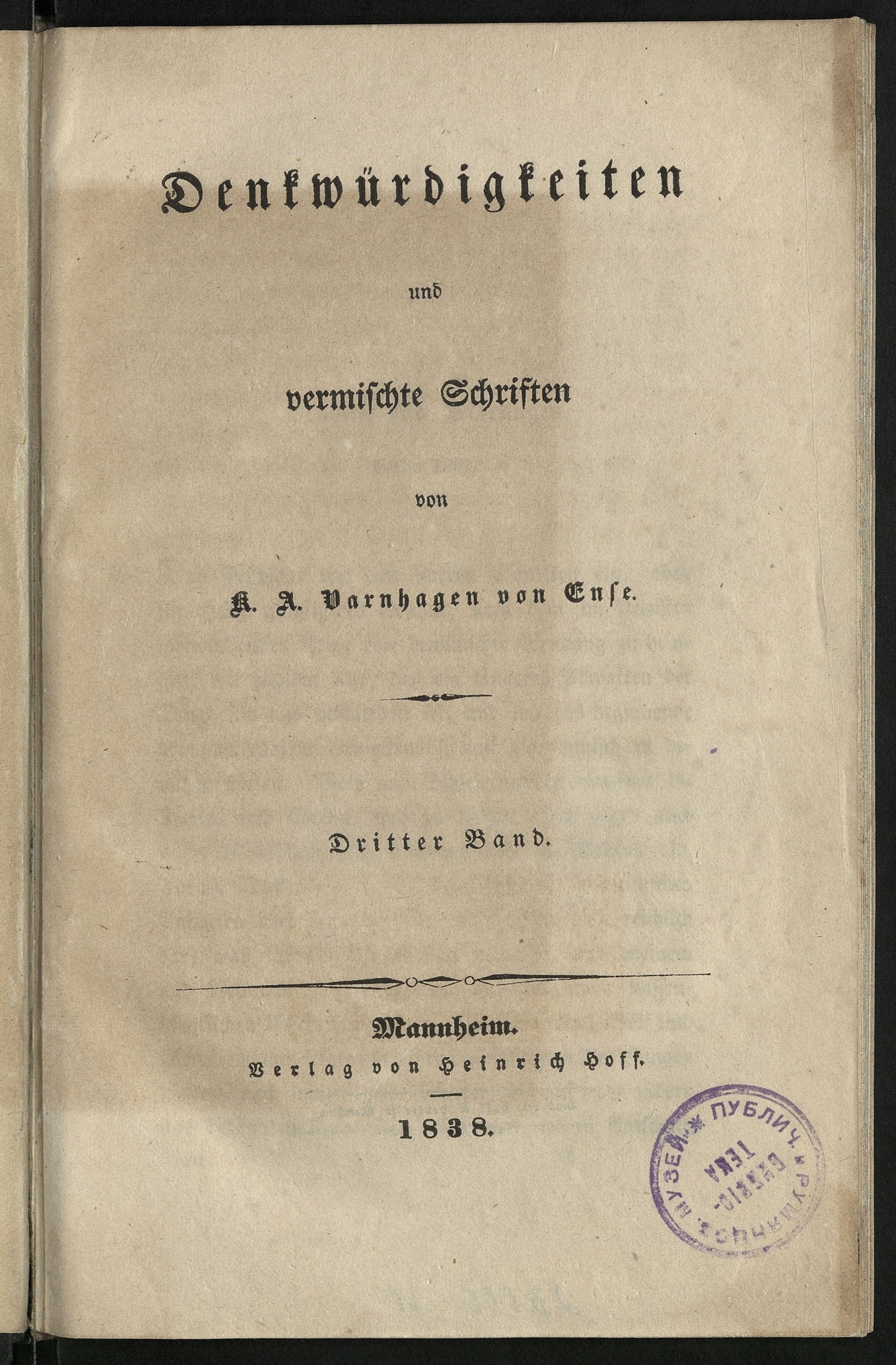Изображение книги Denkwürdigkeiten und vermischte Schriften. Bd. 3