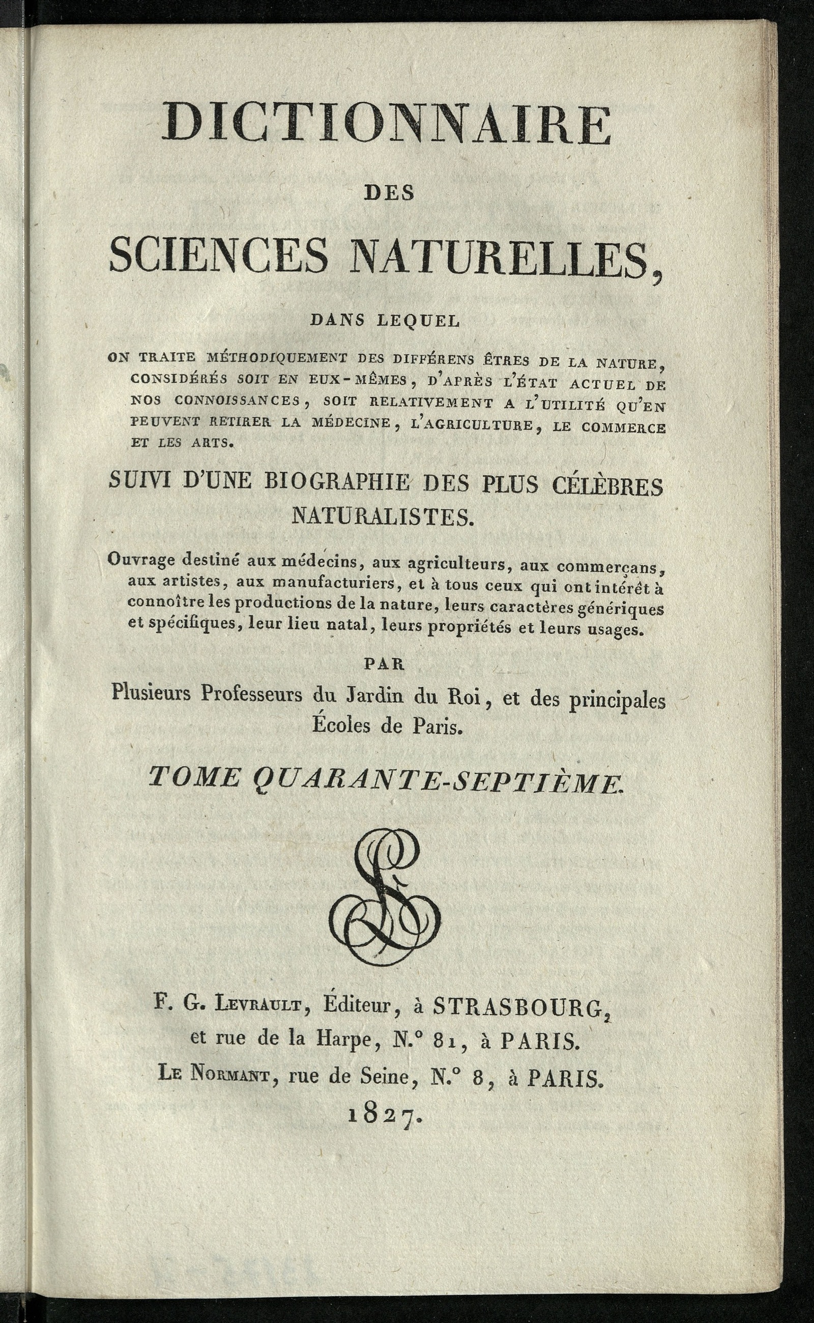 Изображение книги Dictionnaire des sciences naturelles. T. 47. SAG-SAY