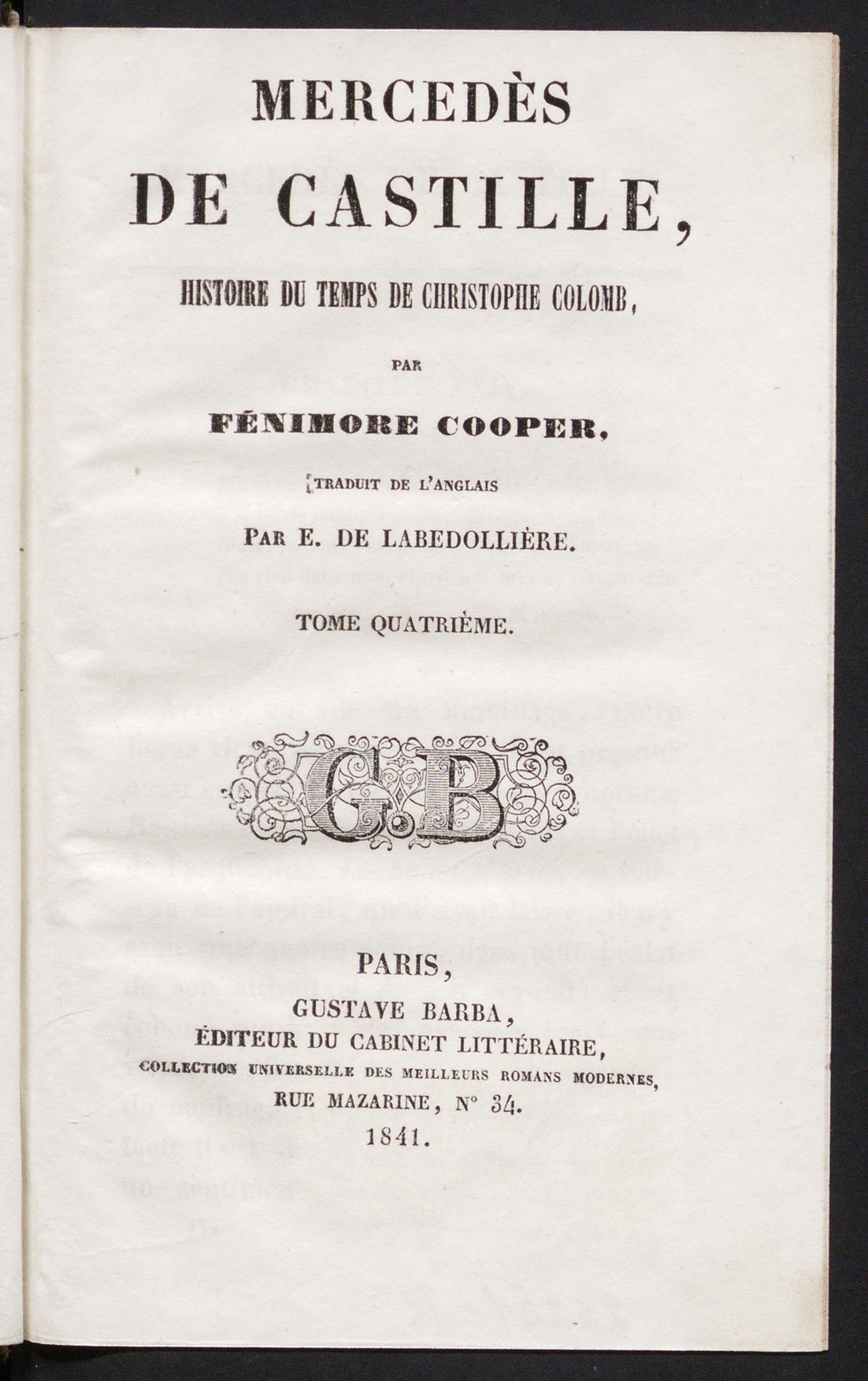 Изображение Oeuvres complètes de Fénimore Cooper. Mercédès de Castille, t. 4