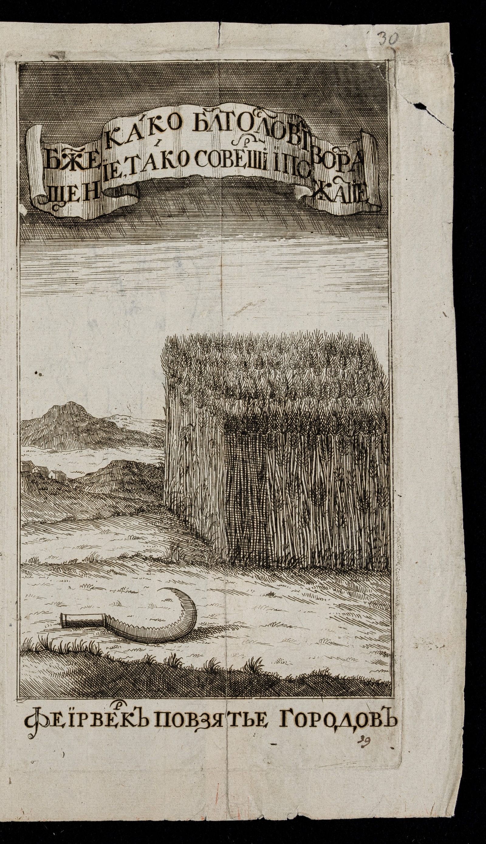 Изображение Транспарант фейерверка 1 января 1705 г. в Москве. Спелая пшеница и серп