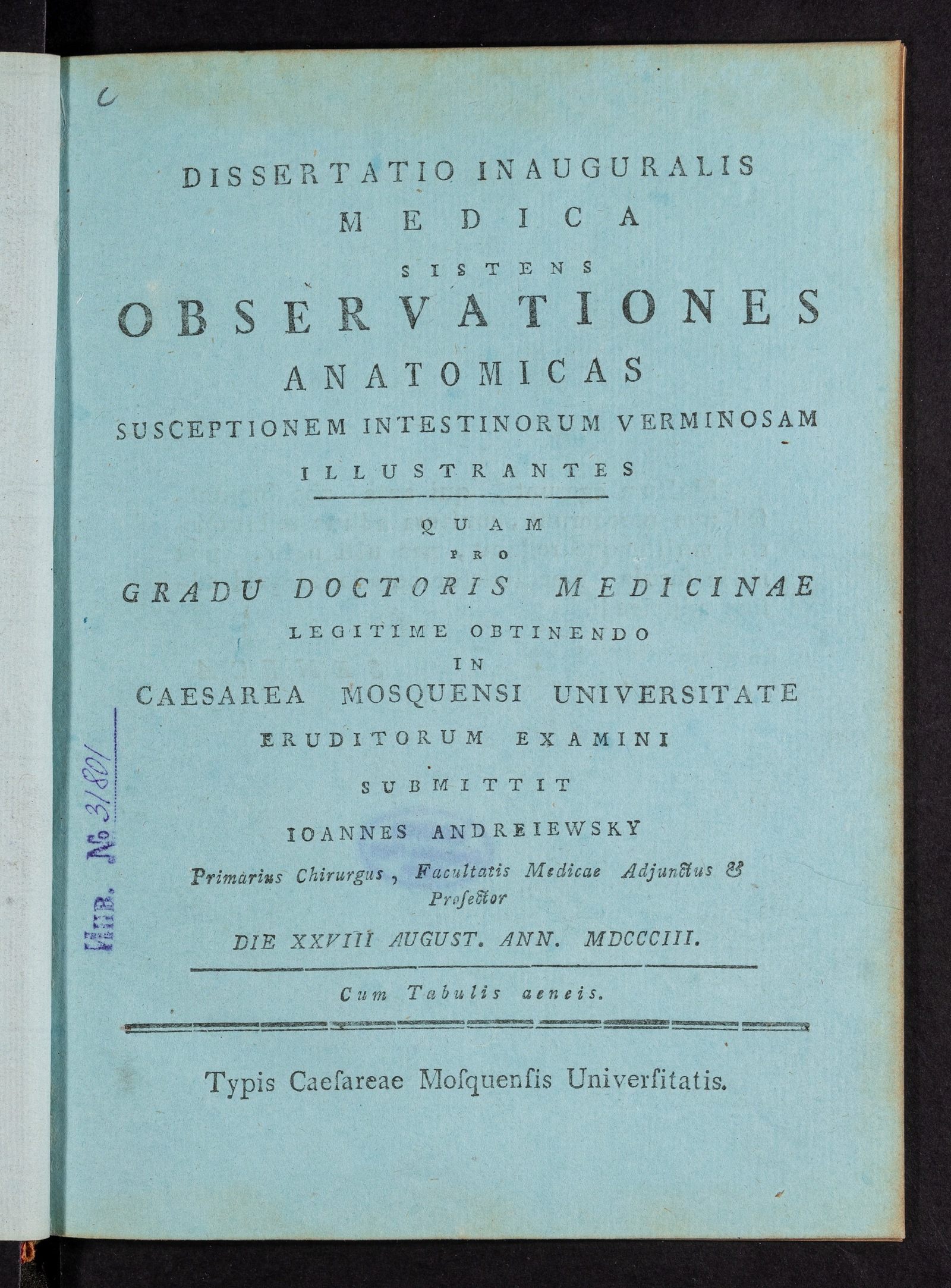 Изображение книги Dissertatio inauguralis medica sistens observationes anatomicas...