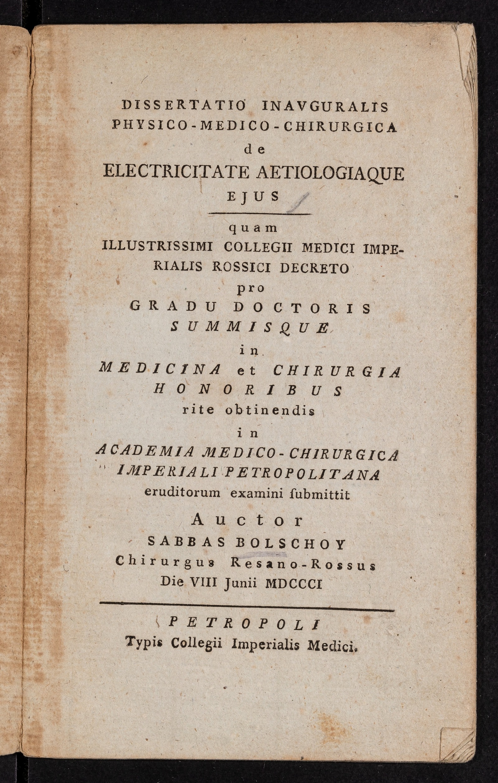 Изображение книги Dissertatio inauguralis physico-medico-chirurgica de electricitate aetiologiaque...