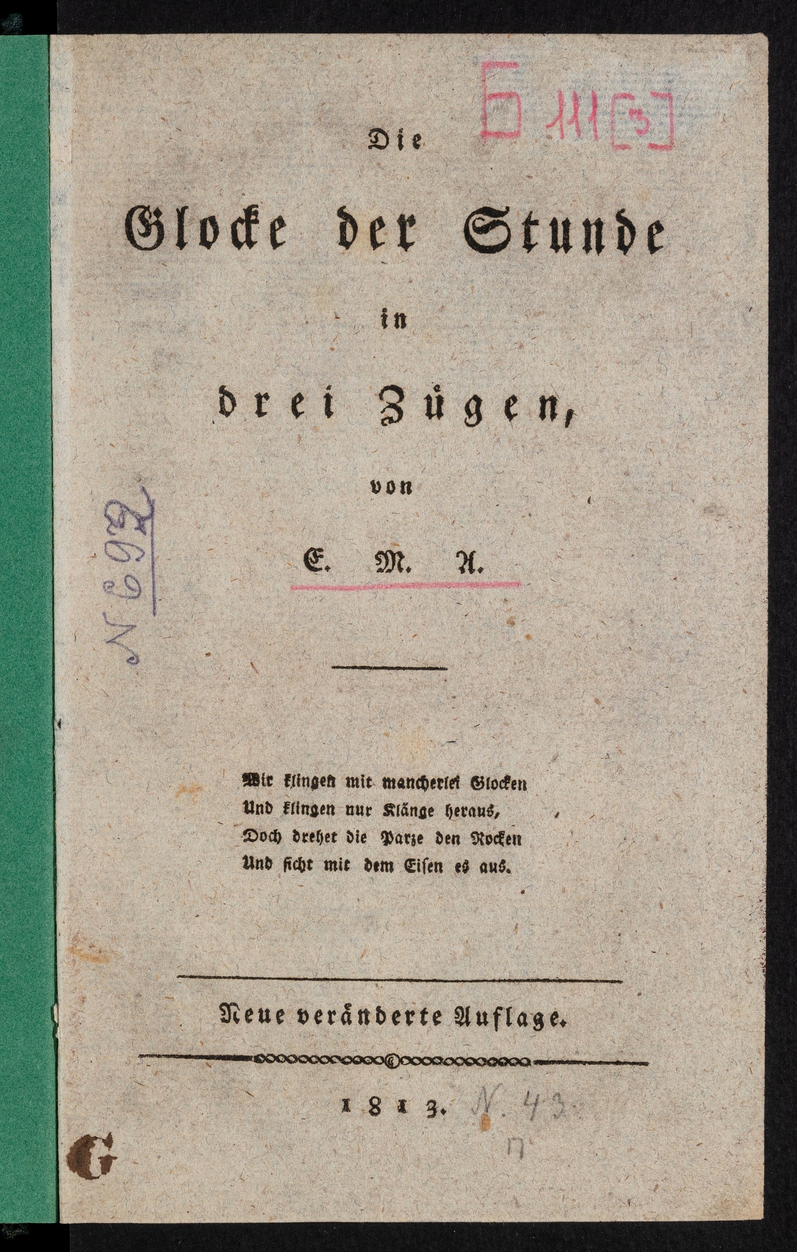 Изображение книги Die Glocke der Stunde in drei Zügen, von E. M. A. Neue veränderte Auflage