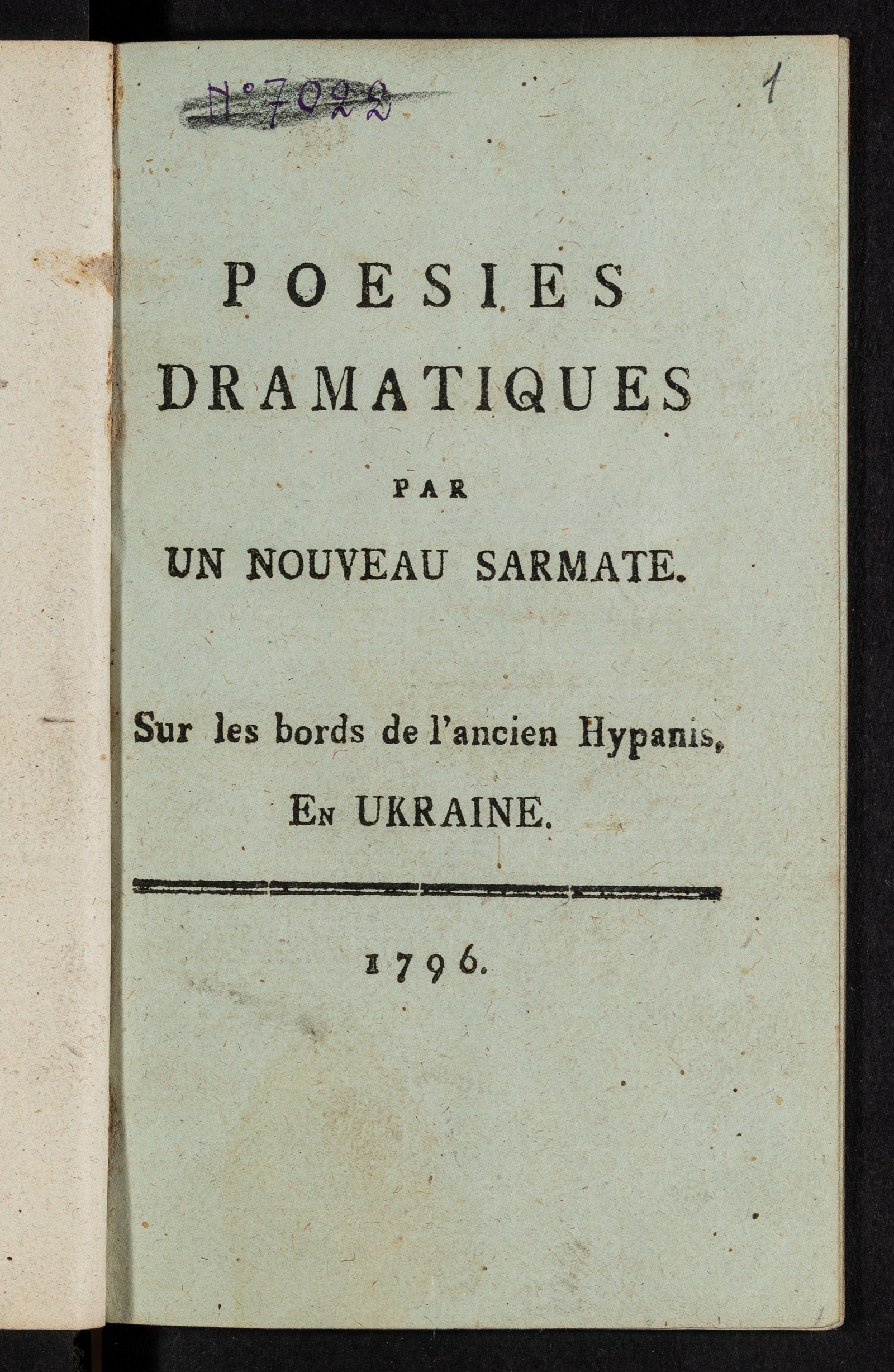 Изображение книги Poesies dramatiques par un nouveau Sarmate. Sur les bords de l'ancien Hypanis, En Ukraine
