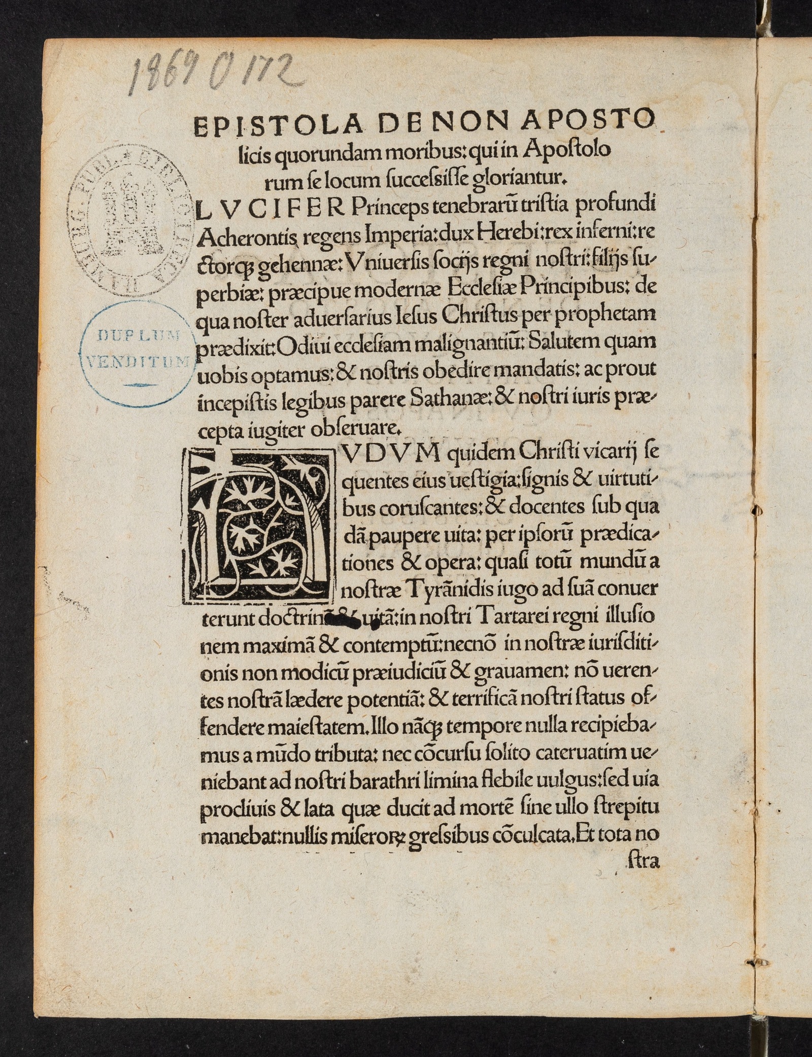 Изображение книги Epistola de non apostolicis quorundam moribus qui in apostolorum se locum successisse gloriantur