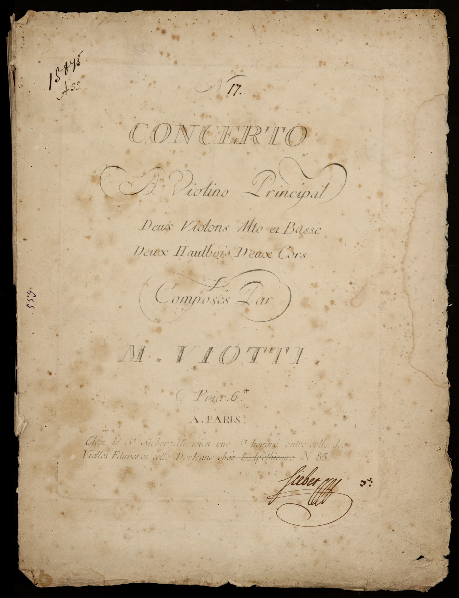 Изображение книги Concerto : № [17] : A violino principal, deux violons, alto et basse, deux hautbois, deux cors.