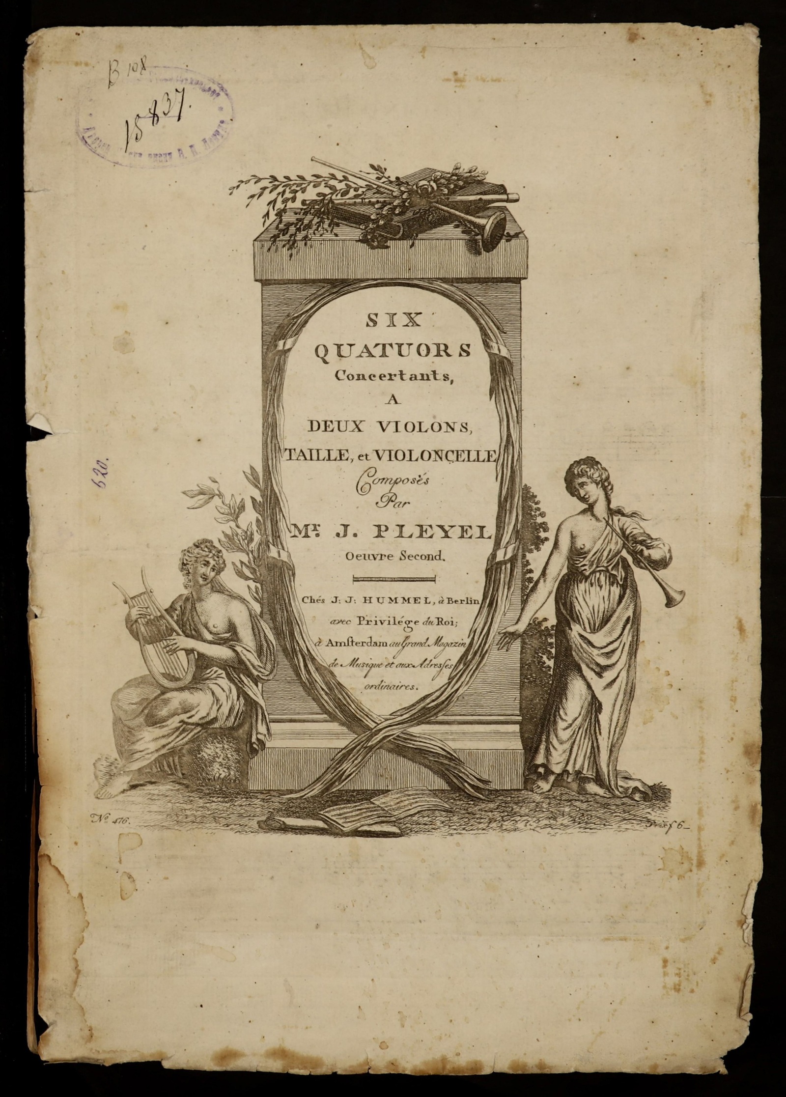 Изображение Six quatuors concertants : [C, D, A, g, Es, B] : A deux violons, taille, et violoncelle : Oeuvre second.