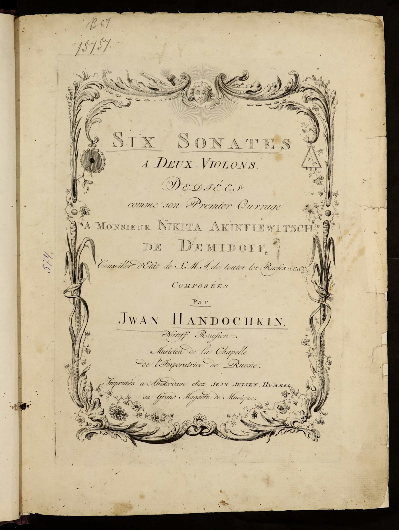 Изображение книги Six sonates : A deux violons